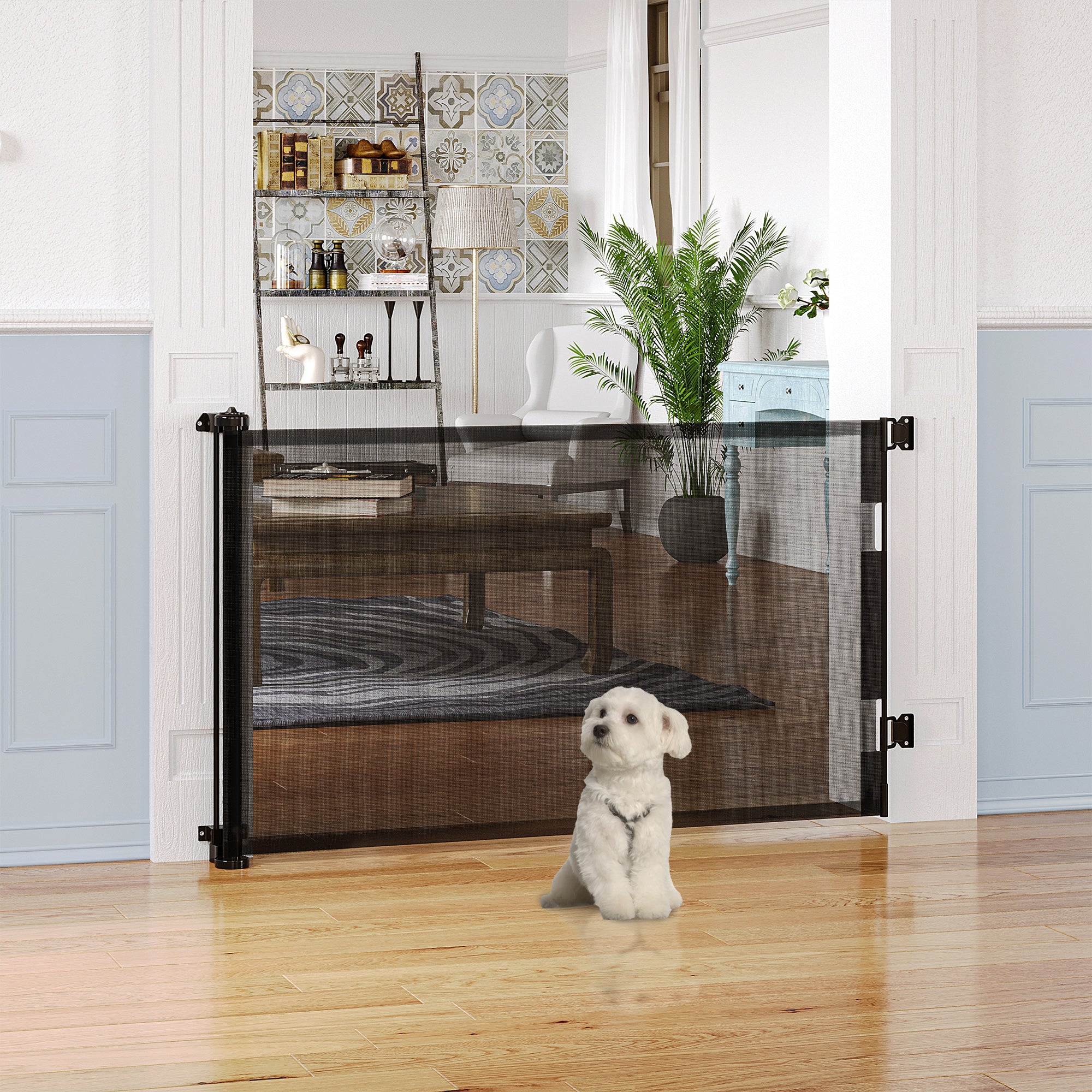 Barreira de Segurança para Cães Extensível 165x10,7x85 cm - Cor Preto