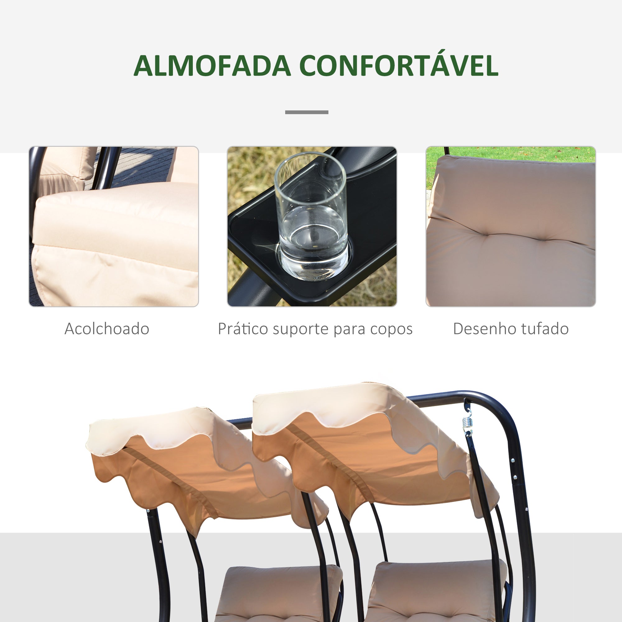 Baloiço de Jardim com 2 Lugares Individuais Bege 170x136x170 cm