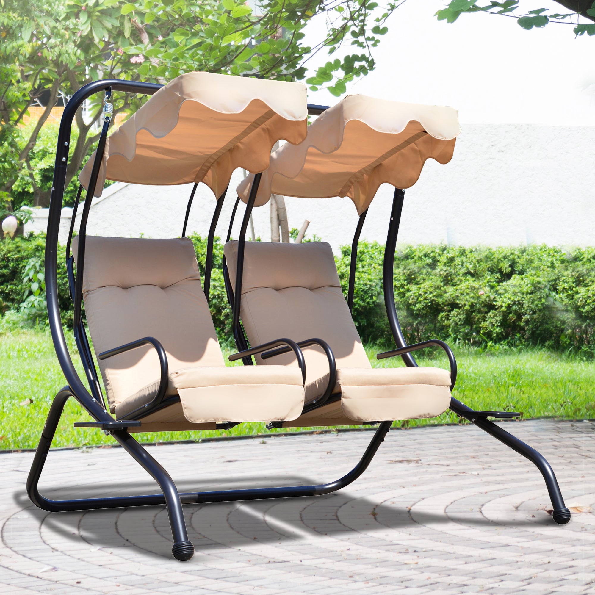 Baloiço de Jardim com 2 Lugares Individuais Bege 170x136x170 cm