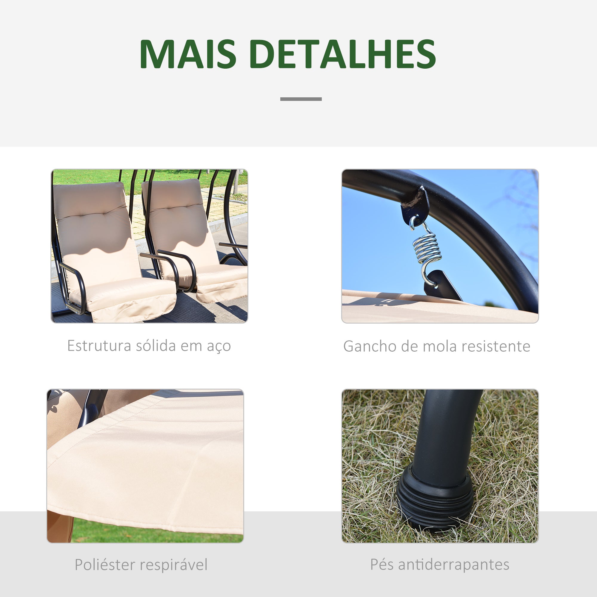 Baloiço de Jardim com 2 Lugares Individuais Bege 170x136x170 cm