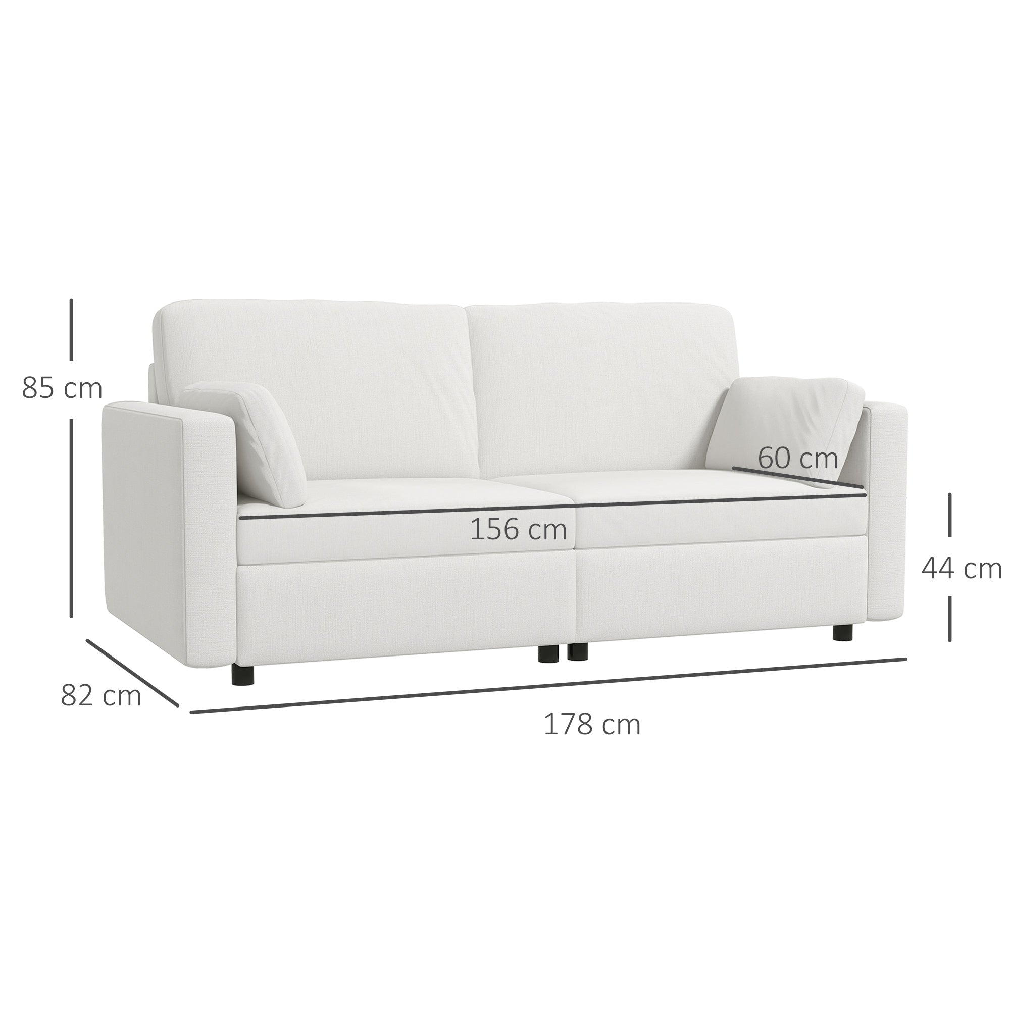 Sofá de 3 Lugares Creme Branco 178x82x85 cm - Estofado em Poliéster