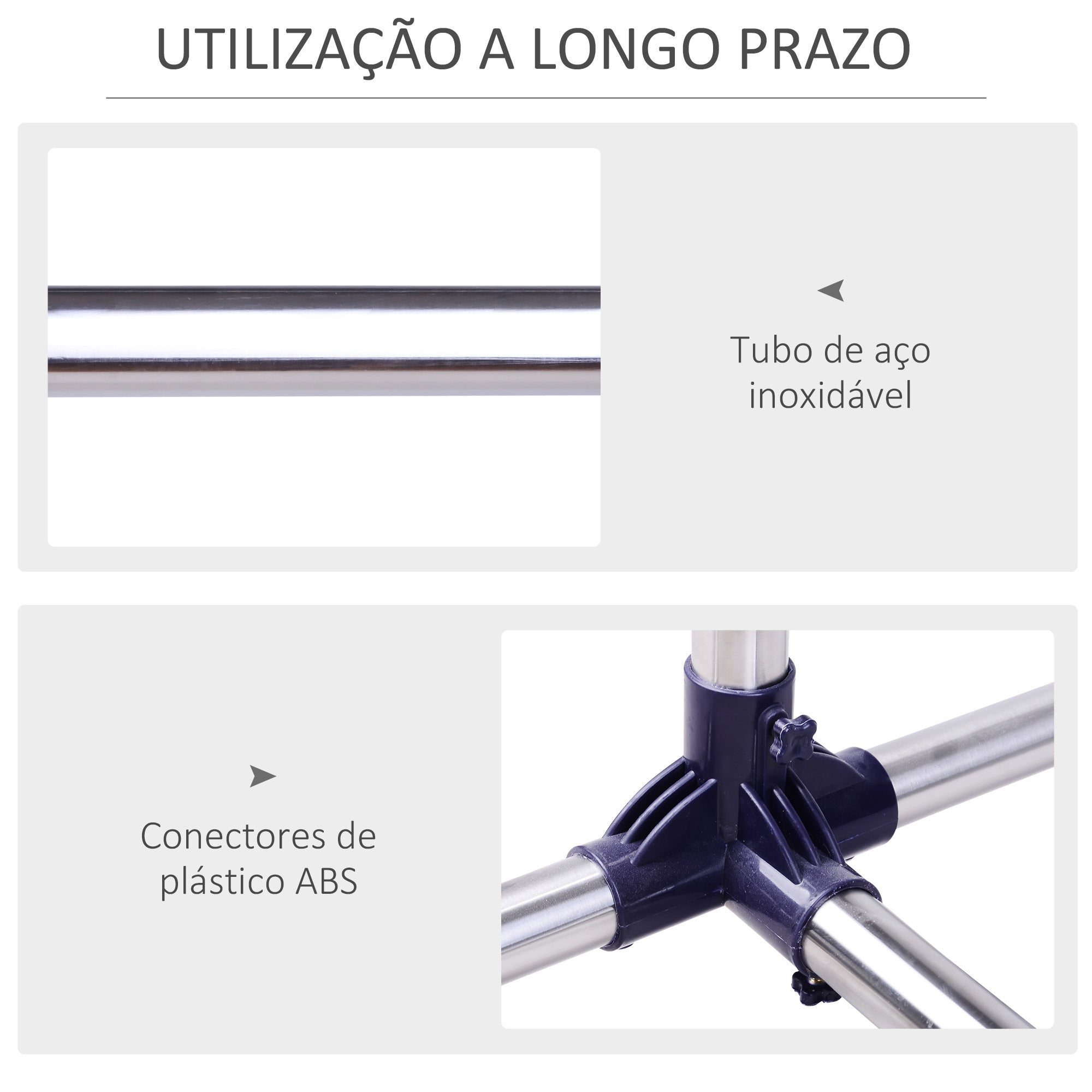 Cabideiro Ajustável em Aço Inoxidável 86-160x45x95-170cm - Prata