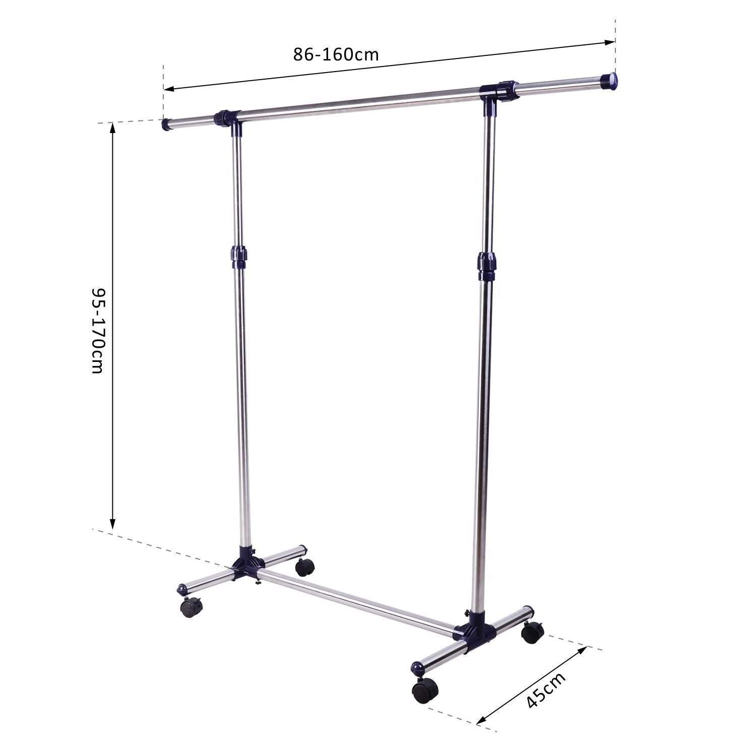 Cabideiro Ajustável em Aço Inoxidável 86-160x45x95-170cm - Prata