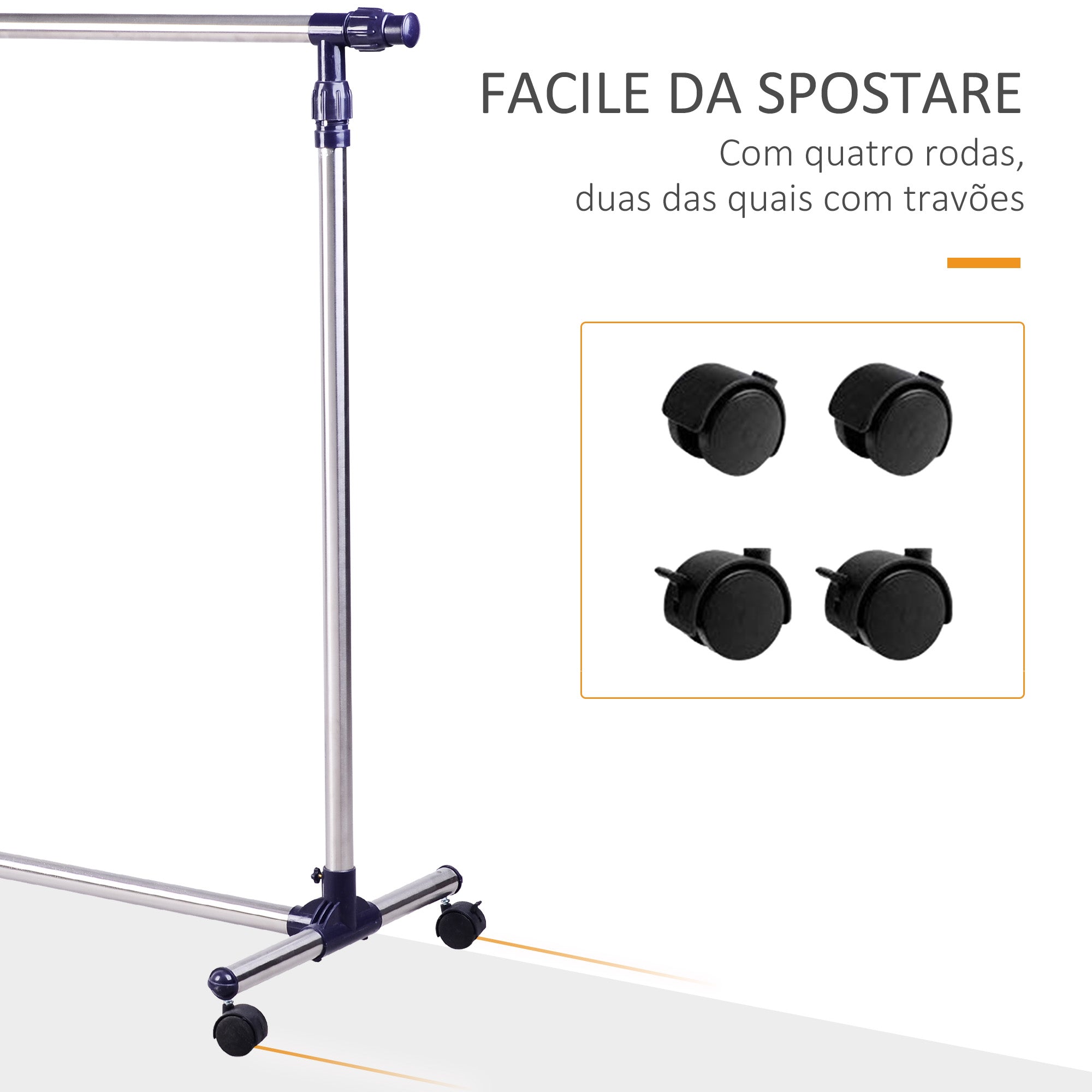 Cabideiro Ajustável em Aço Inoxidável 86-160x45x95-170cm - Prata
