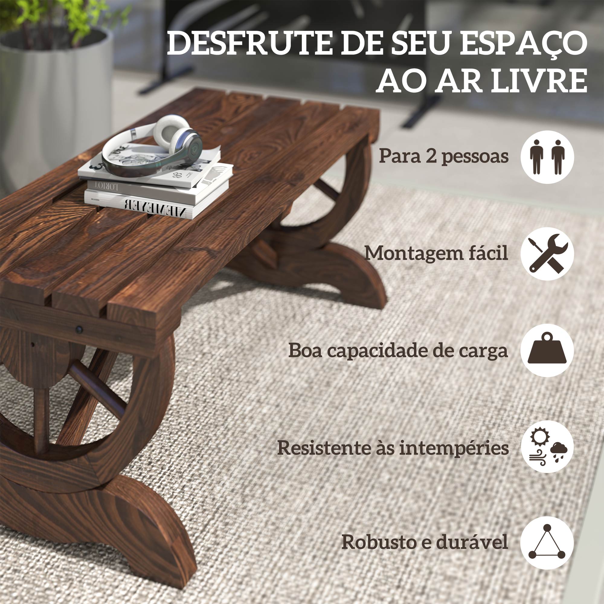 Banco de Jardim 2 Lugares Castanho Rústico 98x50x39,5 cm