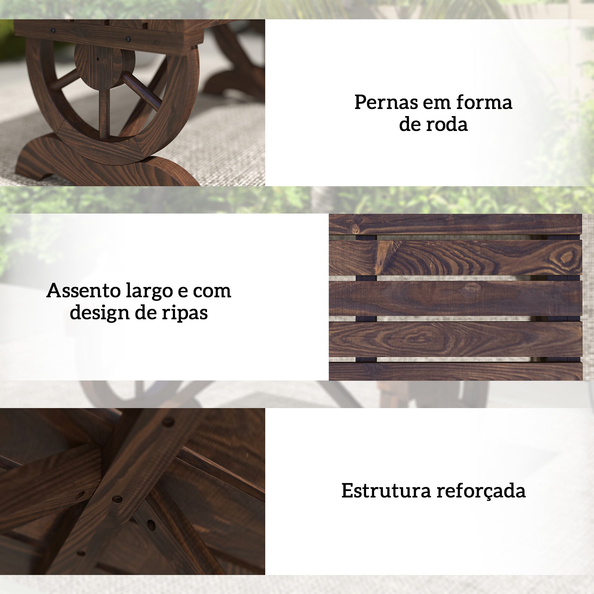 Banco de Jardim 2 Lugares Castanho Rústico 98x50x39,5 cm