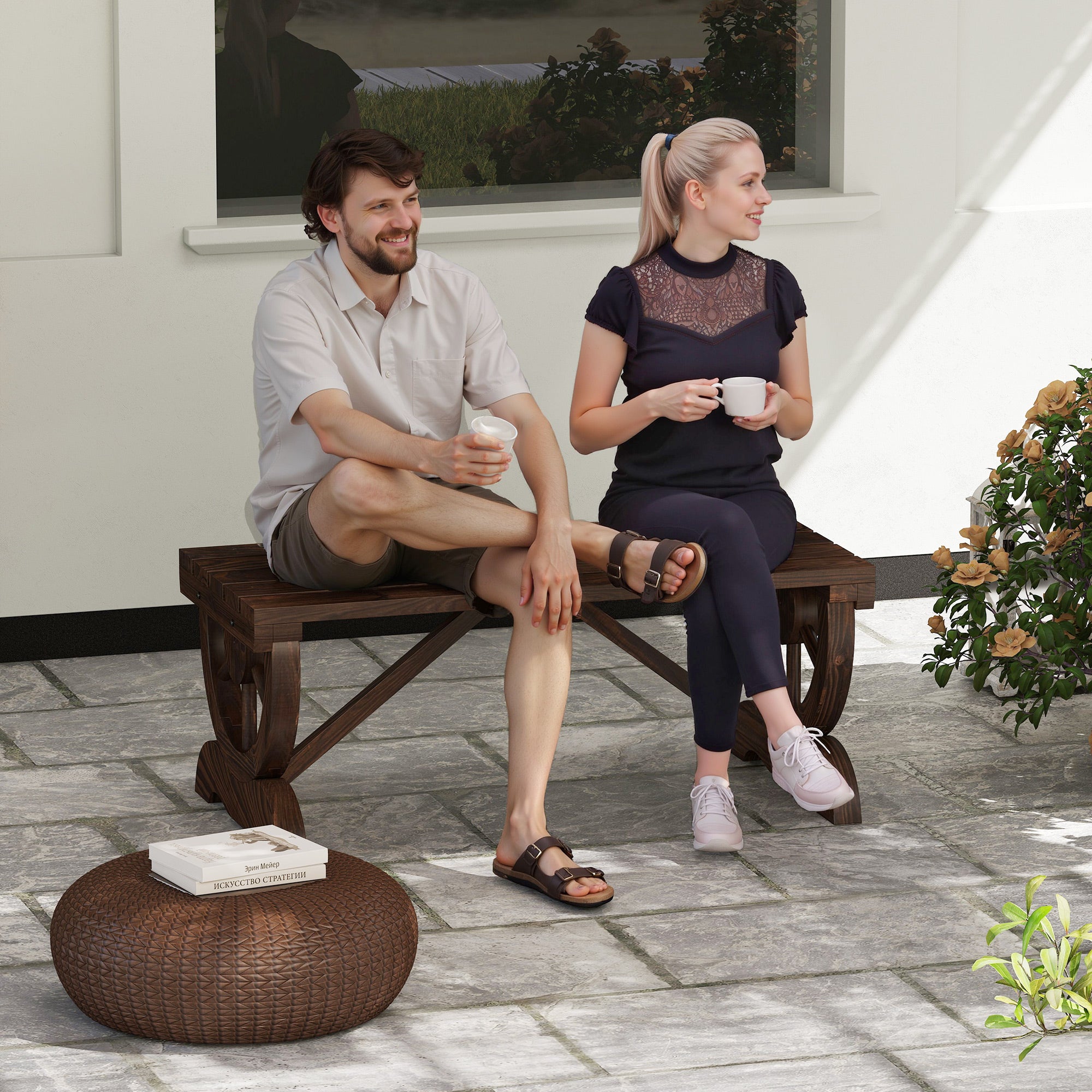 Banco de Jardim 2 Lugares Castanho Rústico 98x50x39,5 cm