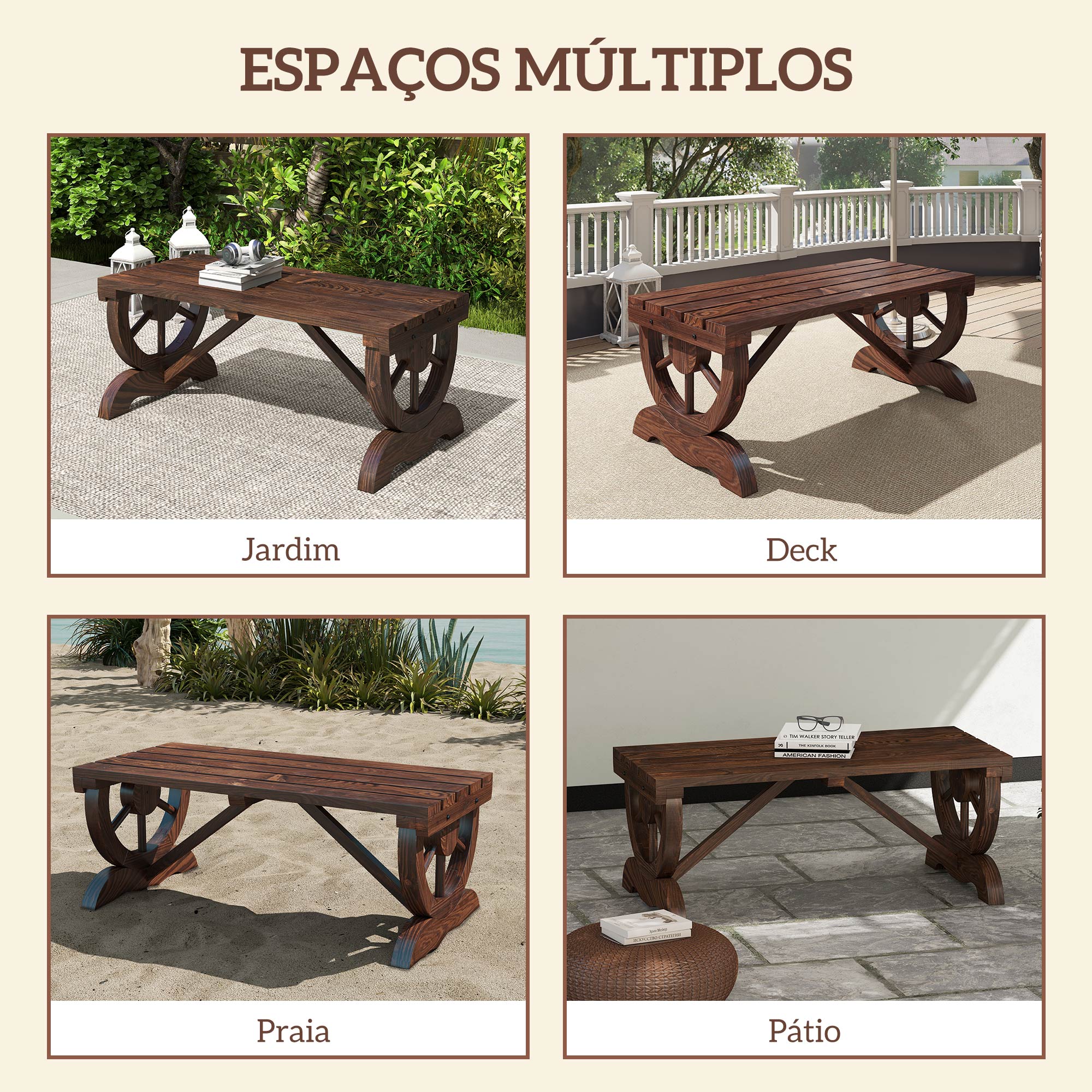 Banco de Jardim 2 Lugares Castanho Rústico 98x50x39,5 cm