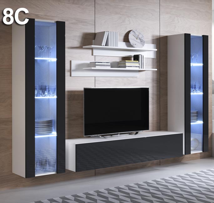 Conjunto de mobiliário Leiko 8C branco e preto (2,6m)