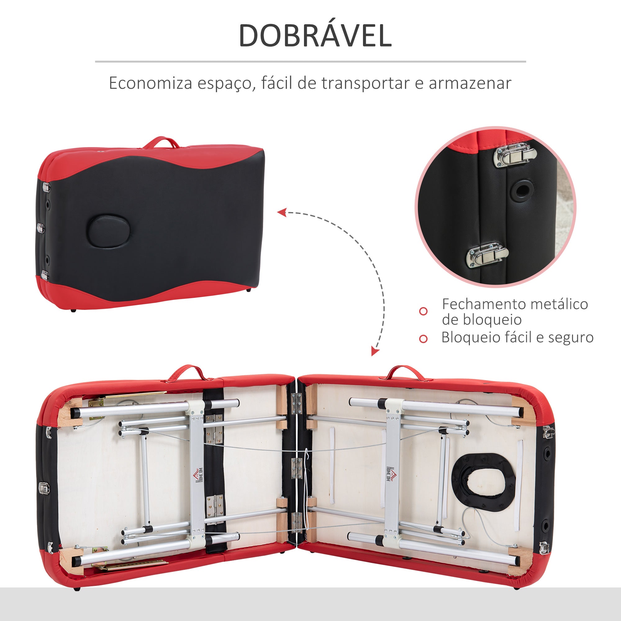 Marquesa de Massagem Dobrável Vermelho e Preto 185x60x62-82 cm