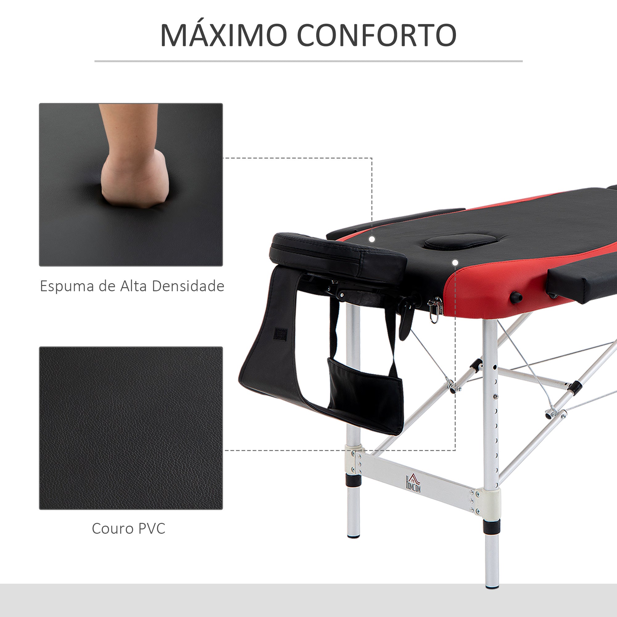 Marquesa de Massagem Dobrável Vermelho e Preto 185x60x62-82 cm
