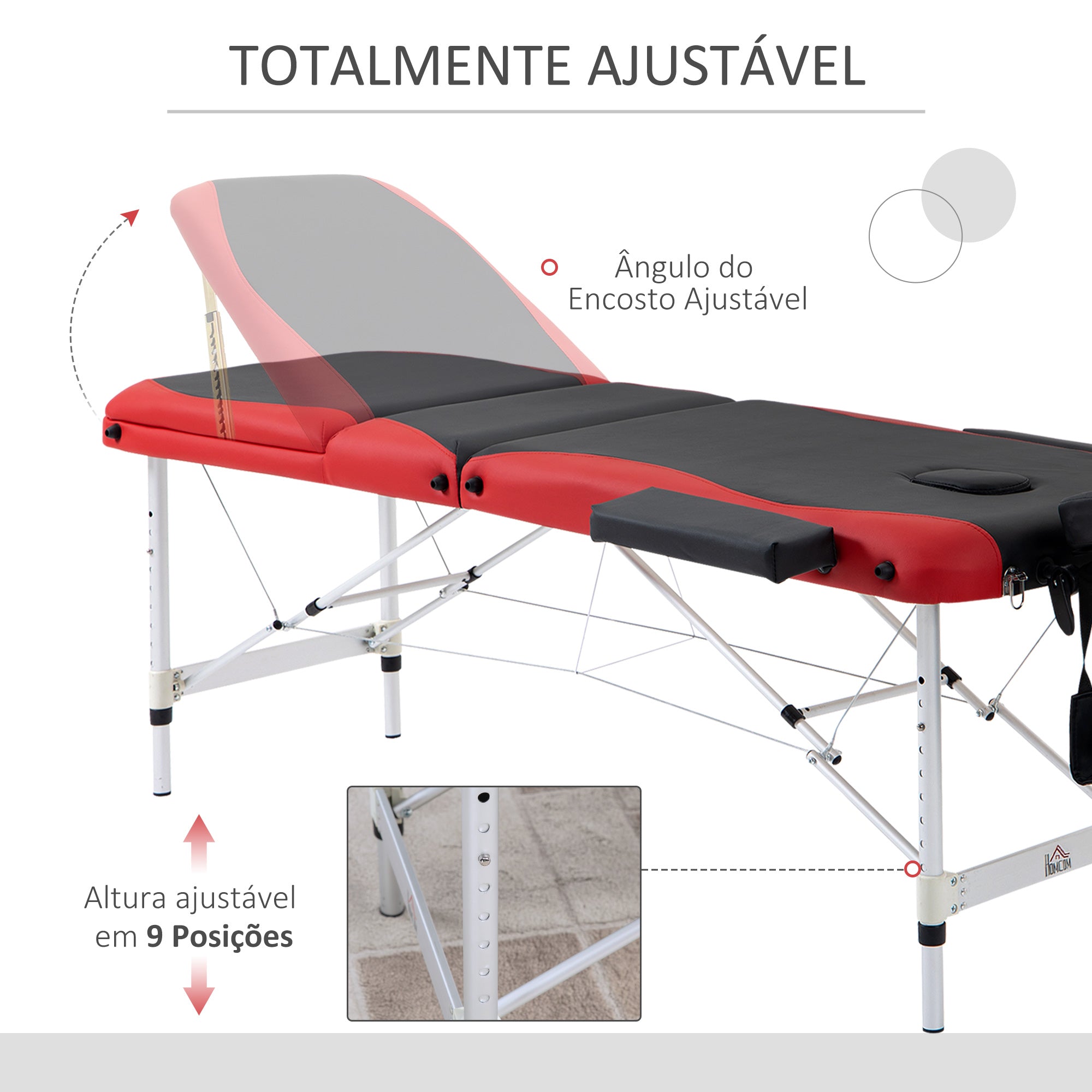 Marquesa de Massagem Dobrável Vermelho e Preto 185x60x62-82 cm