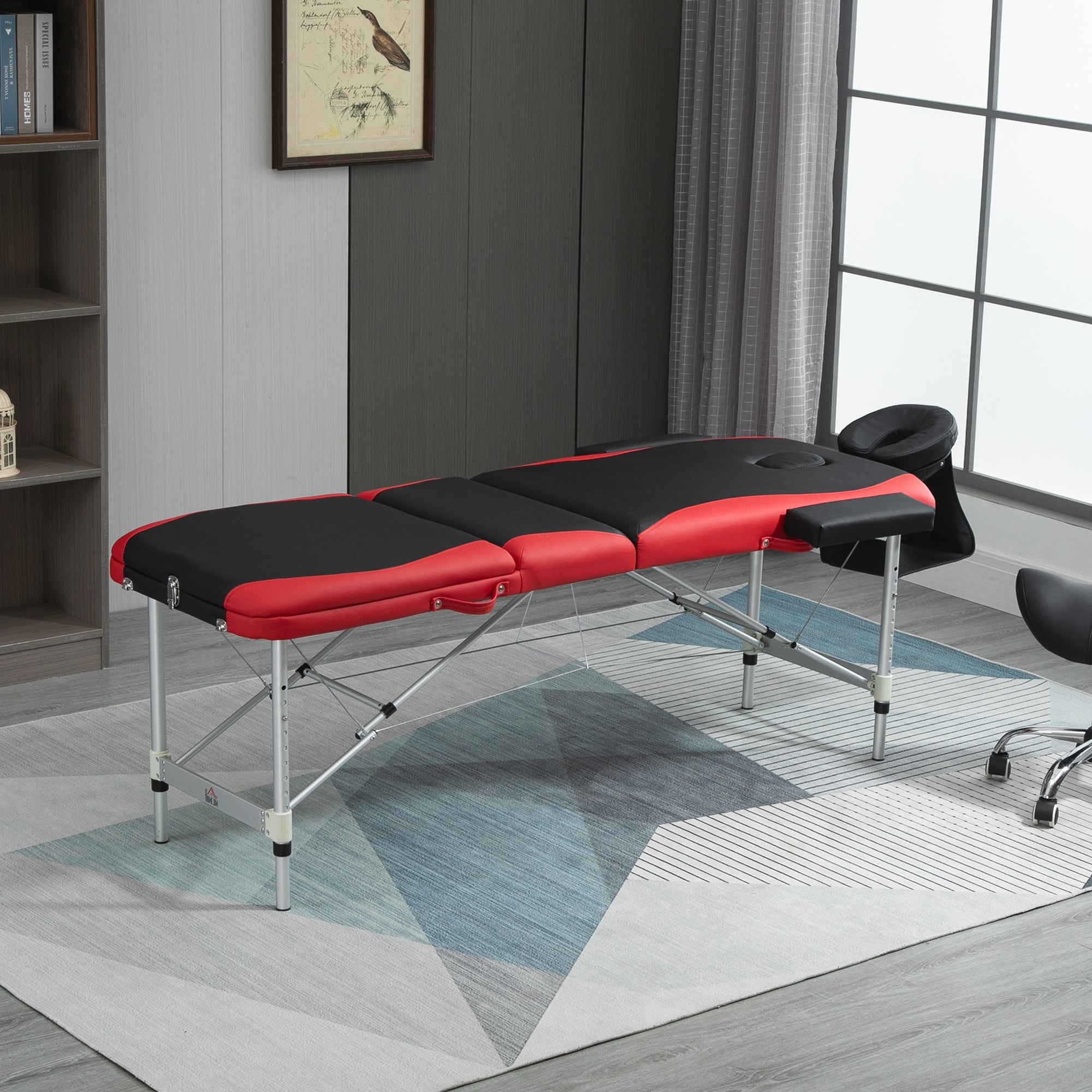 Marquesa de Massagem Dobrável Vermelho e Preto 185x60x62-82 cm