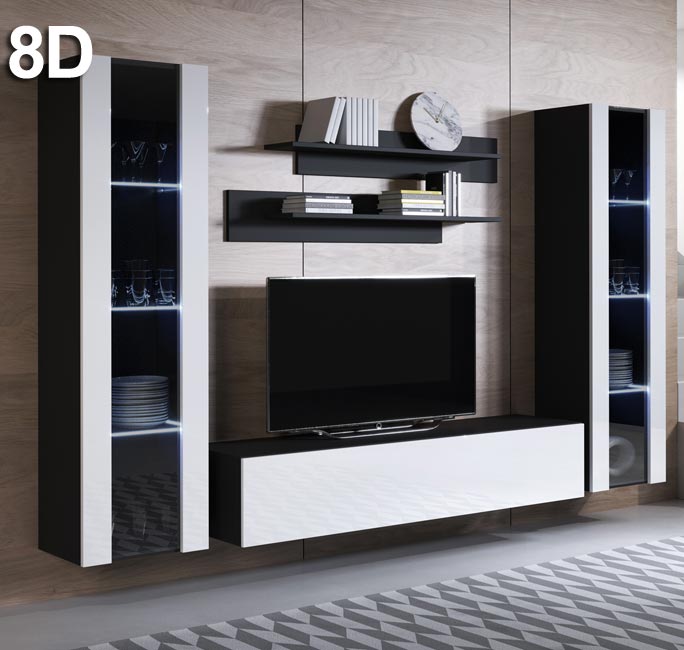 Conjunto de móveis Leiko 8D preto e branco (2,6m)