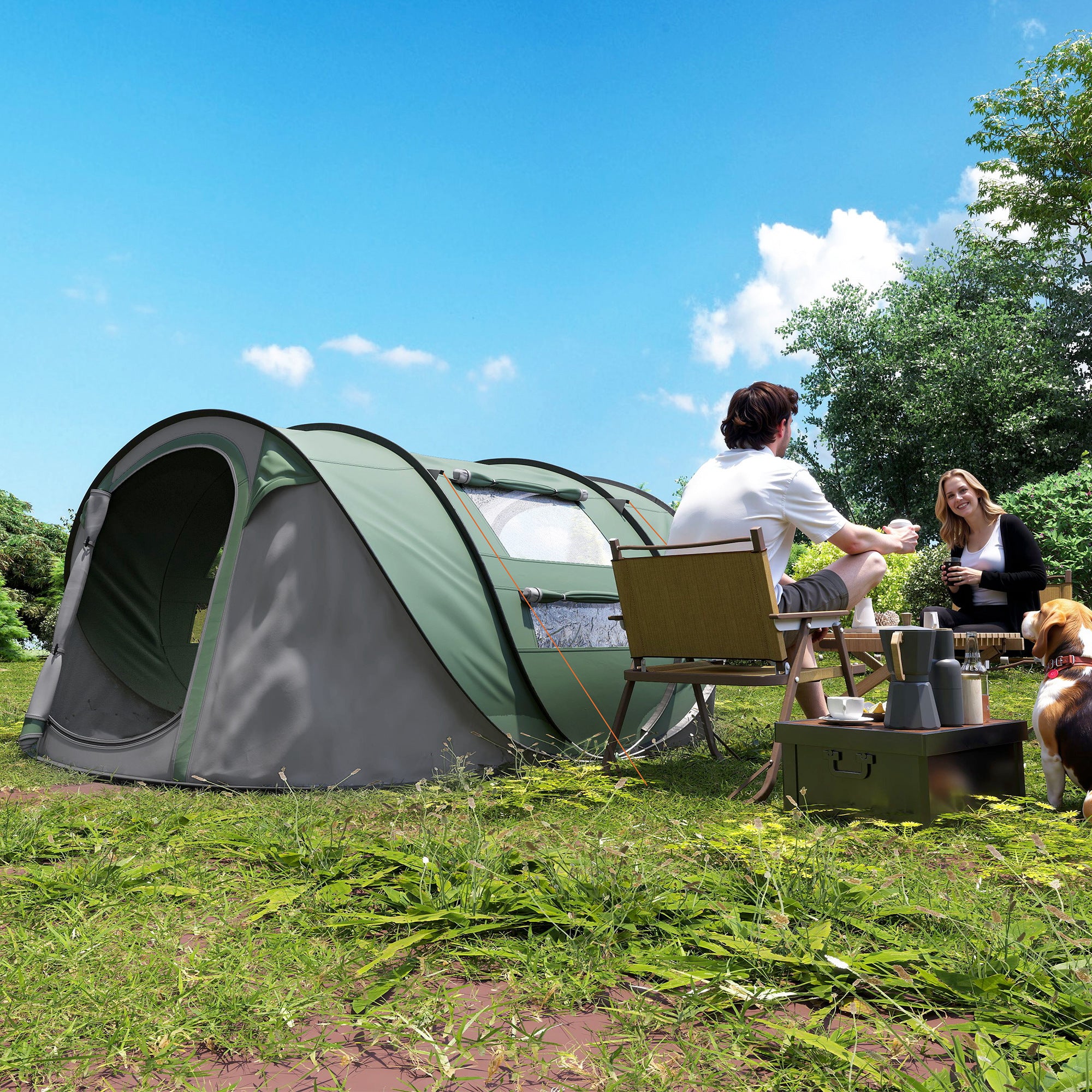 Tenda de Campismo Pop-up para 2-3 Pessoas 263,5x220x123 cm Verde e Cinzento