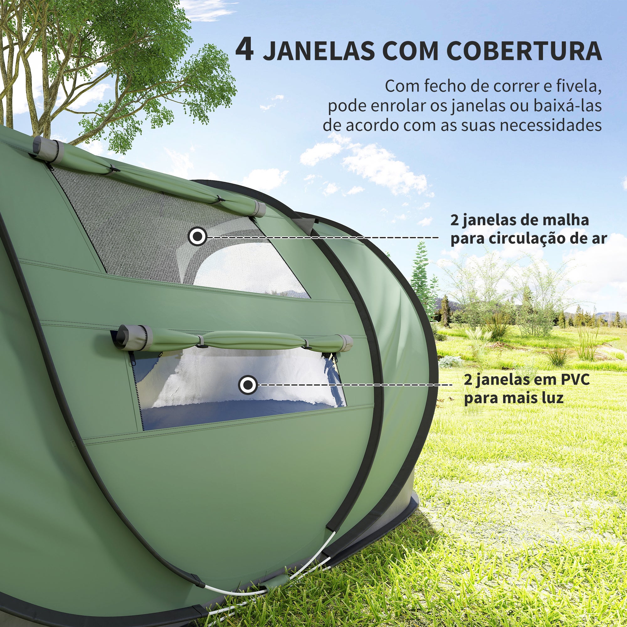 Tenda de Campismo Pop-up para 2-3 Pessoas 263,5x220x123 cm Verde e Cinzento