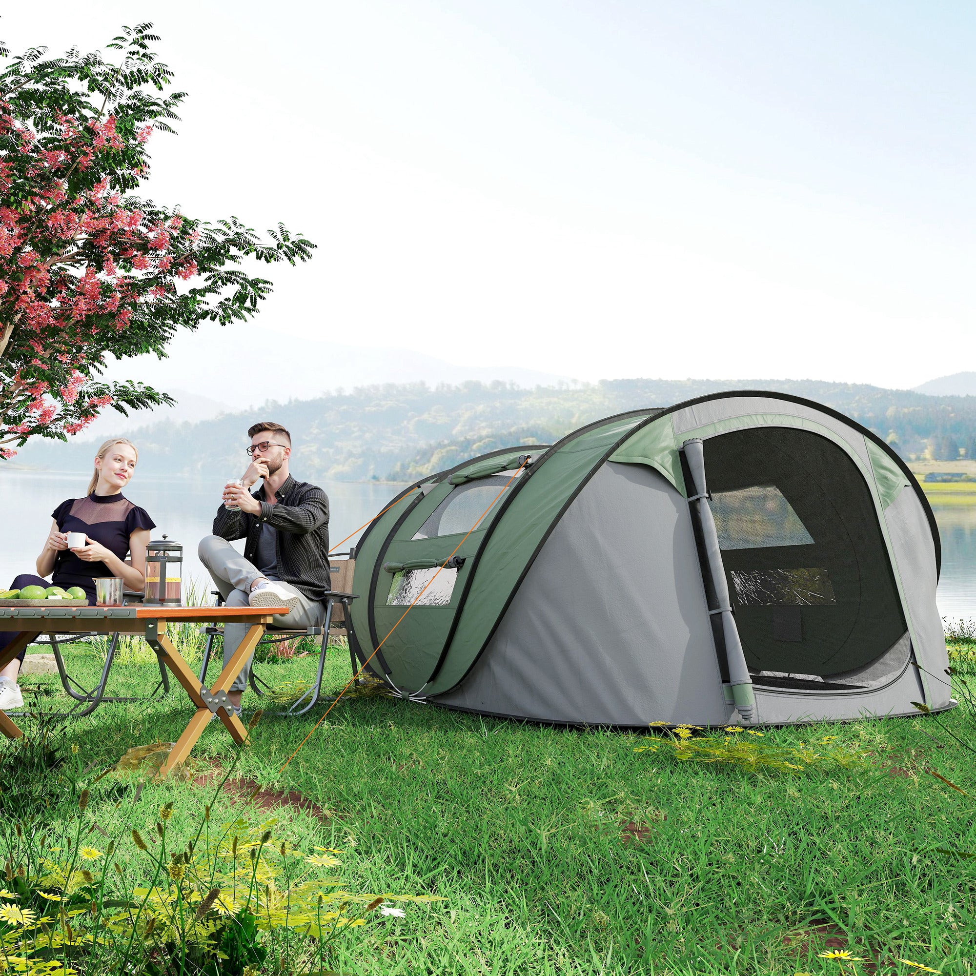 Tenda de Campismo Pop-up para 2-3 Pessoas 263,5x220x123 cm Verde e Cinzento