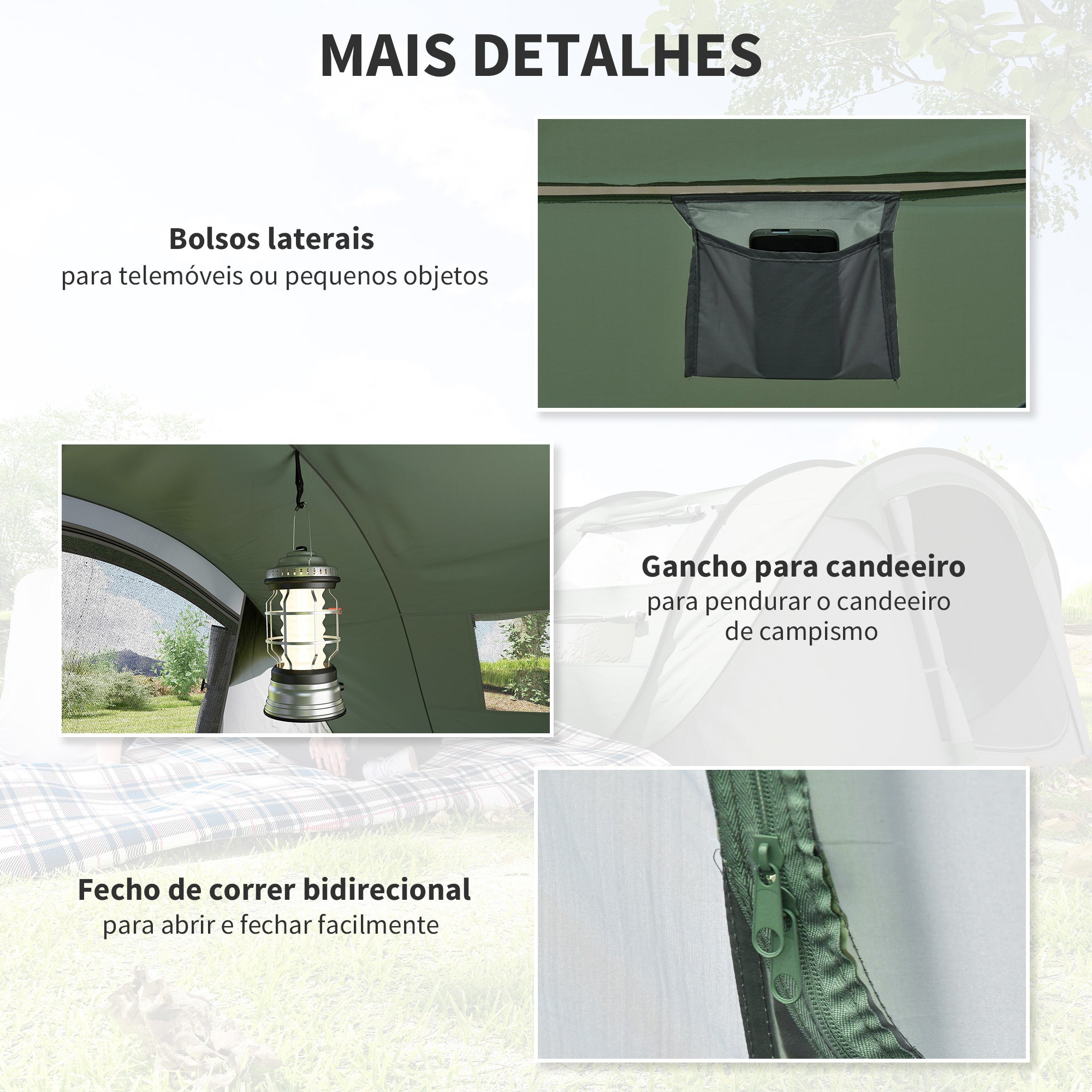 Tenda de Campismo Pop-up para 2-3 Pessoas 263,5x220x123 cm Verde e Cinzento