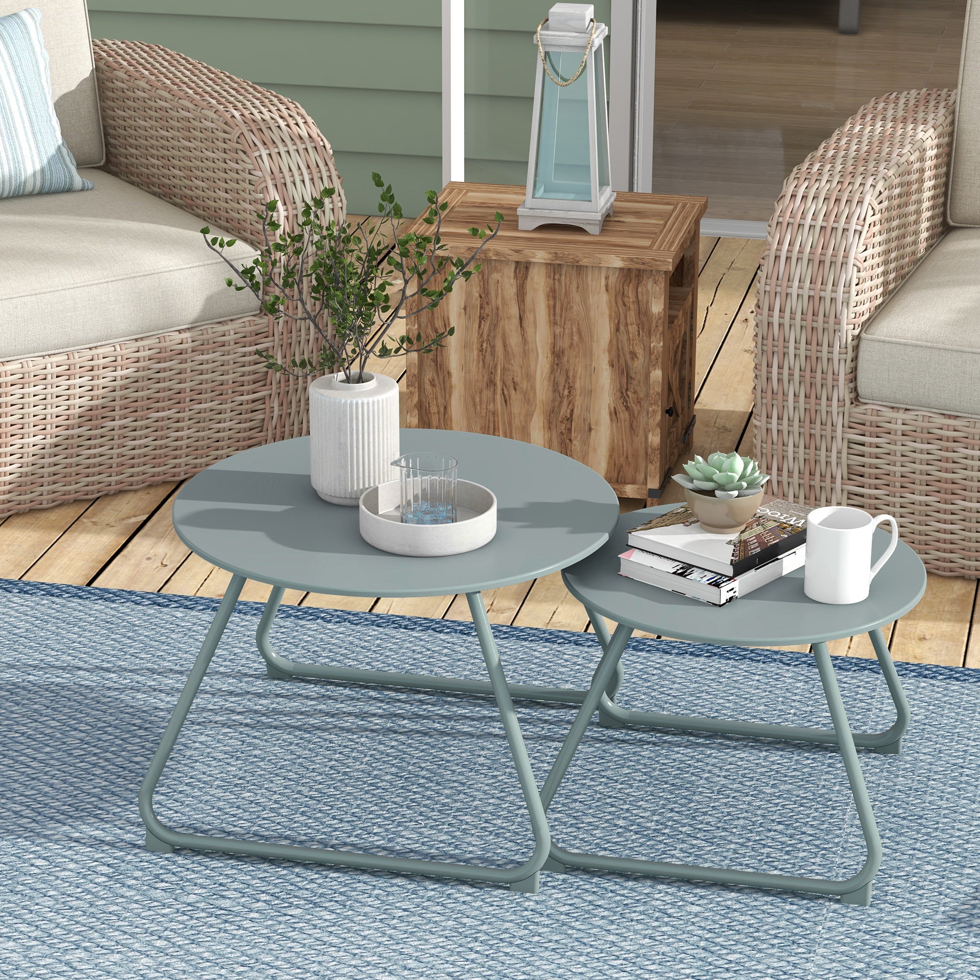 Conjunto de 2 Mesas de Jardim Empilháveis Azuis Ø60x41 cm