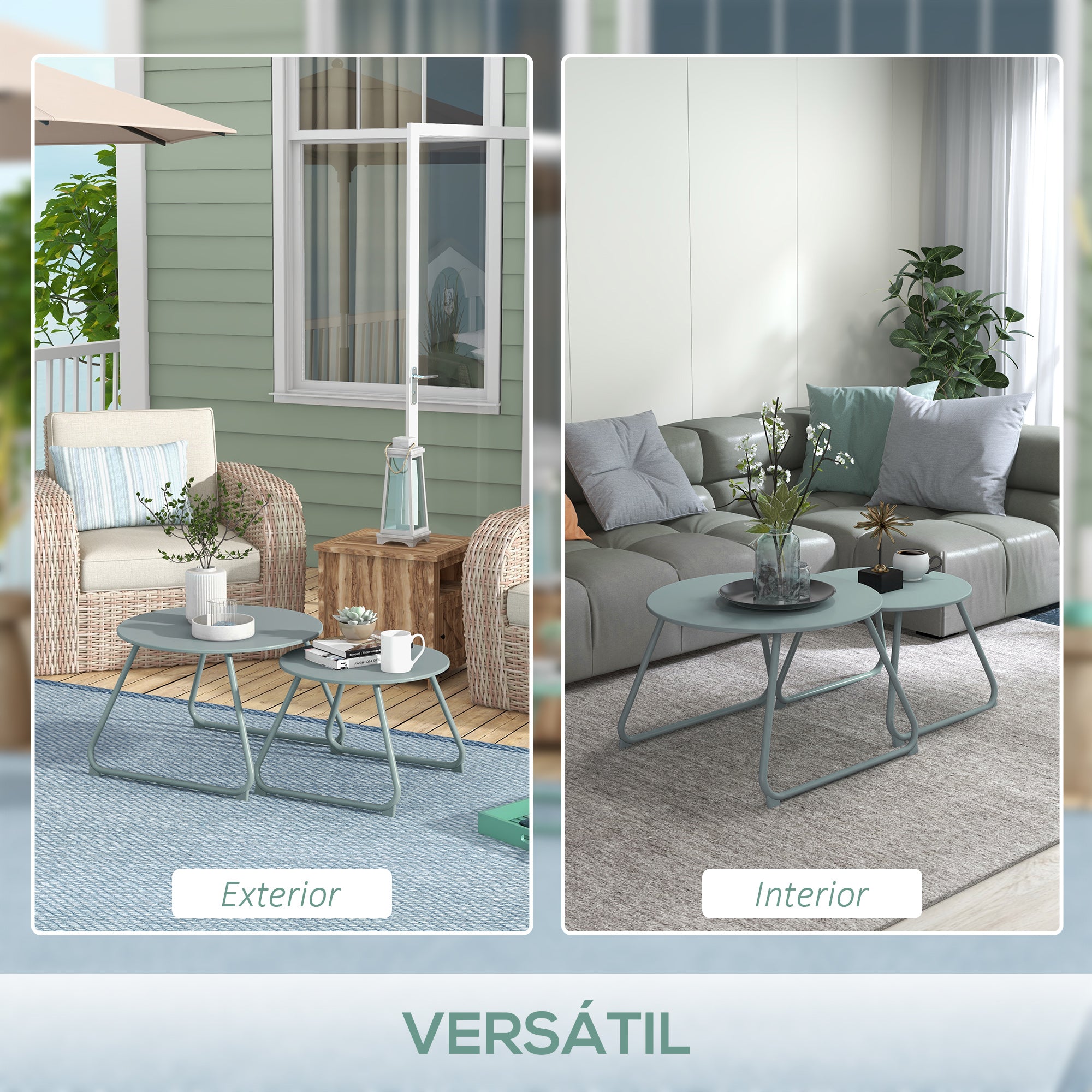 Conjunto de 2 Mesas de Jardim Empilháveis Azuis Ø60x41 cm