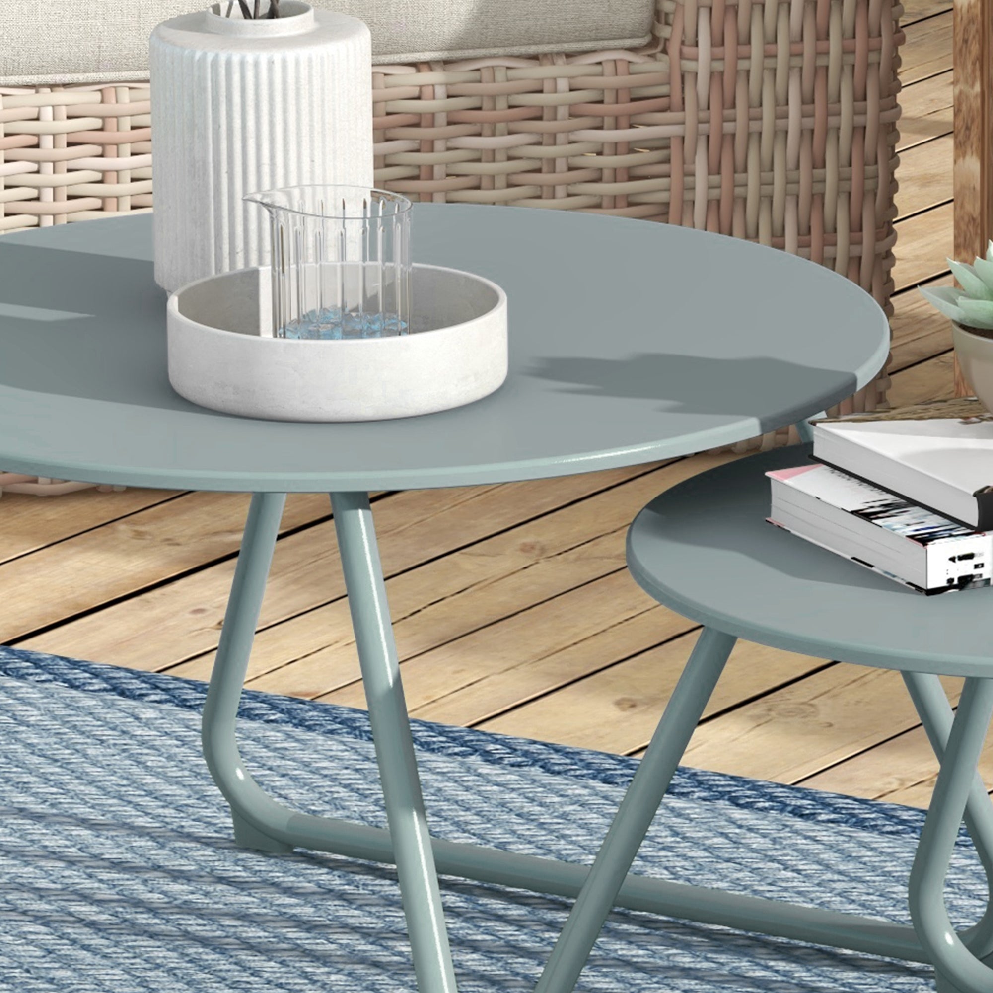 Conjunto de 2 Mesas de Jardim Empilháveis Azuis Ø60x41 cm
