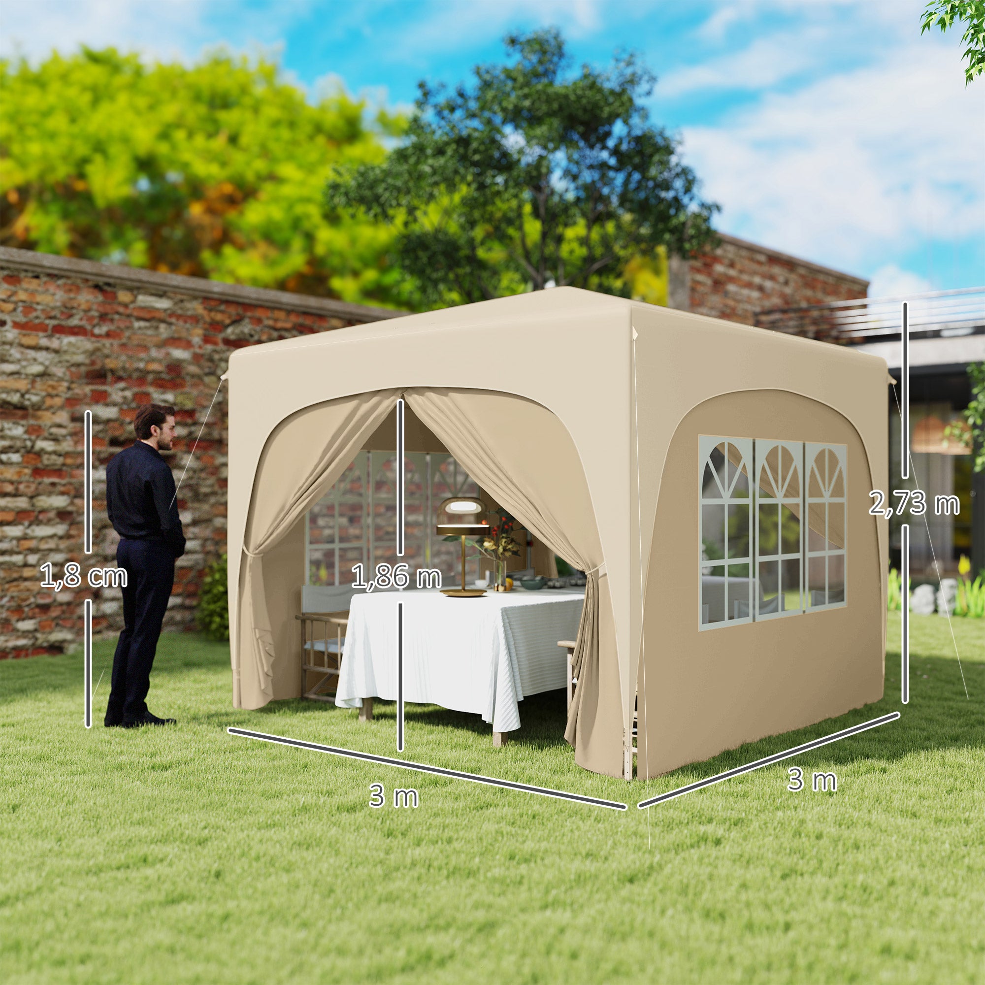 Tenda Dobrável 3x3 m Cor de Areia - Medidas 300x300x273 cm