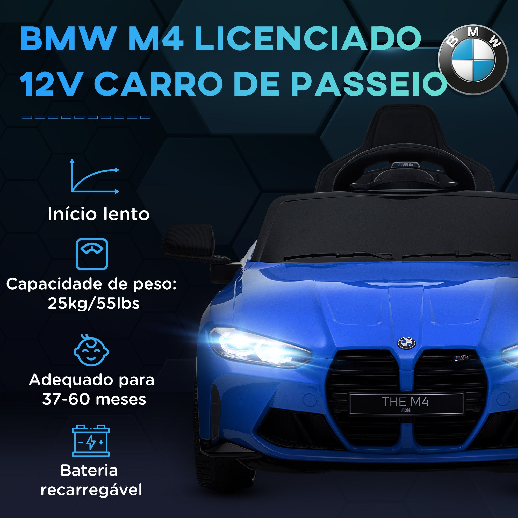 Carro Elétrico para Crianças Azul 108x69,5x51 cm BMW M4 12V