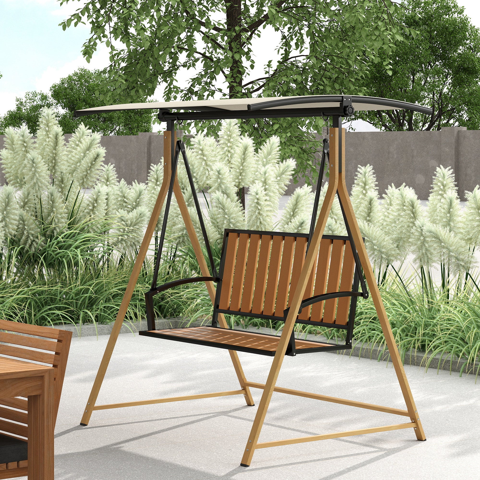 Baloiço de Jardim 2 Lugares Madeira e Creme 142x112x162 cm