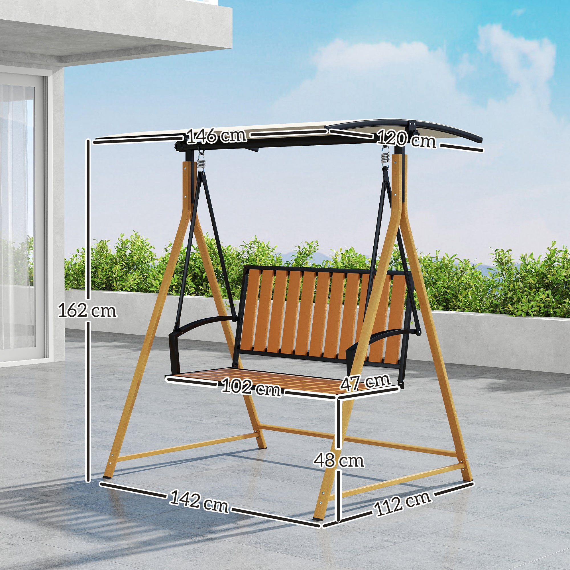 Baloiço de Jardim 2 Lugares Madeira e Creme 142x112x162 cm