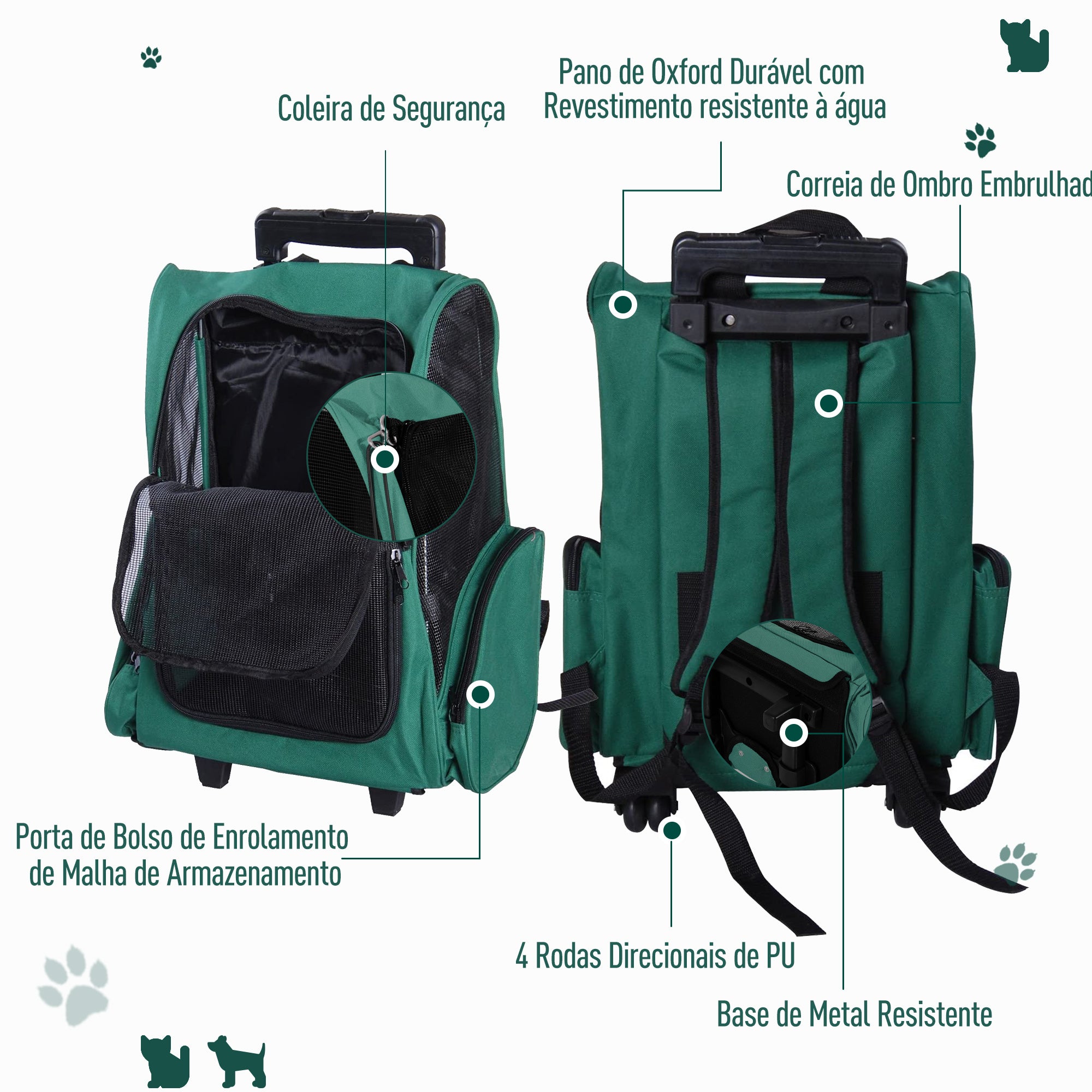 Transportadora 2 em 1 para Animais de Estimação - 42x25x55cm - Verde