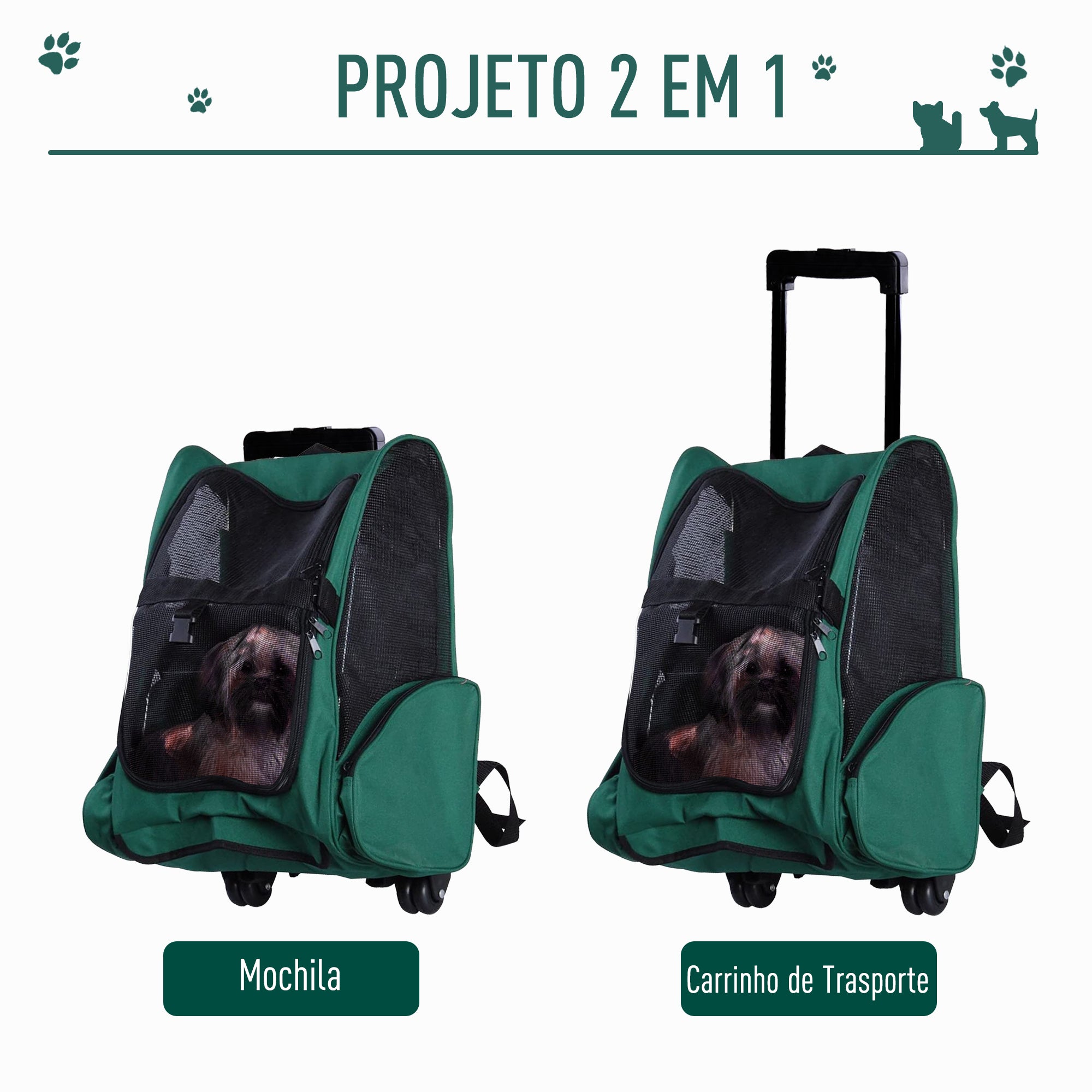 Transportadora 2 em 1 para Animais de Estimação - 42x25x55cm - Verde