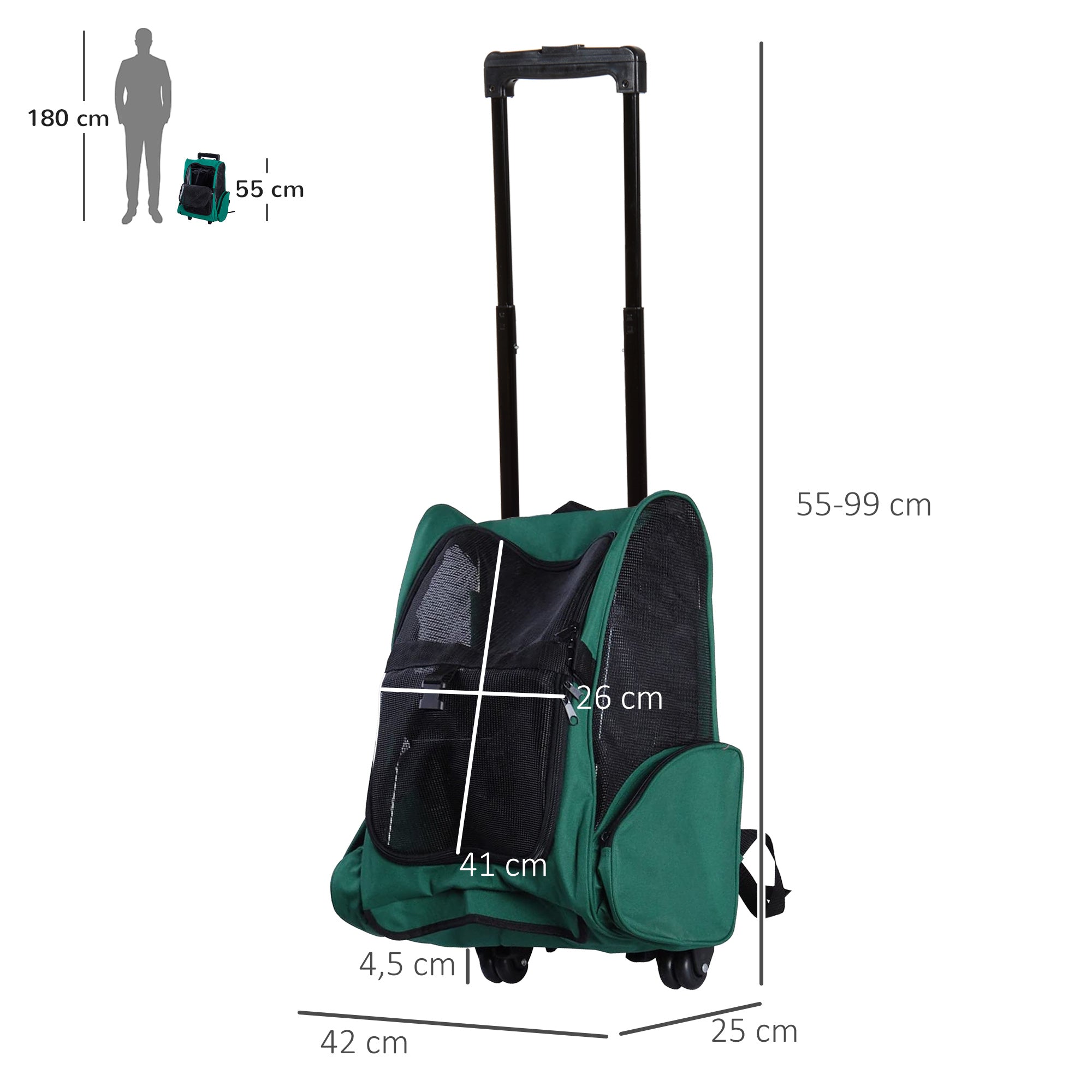 Transportadora 2 em 1 para Animais de Estimação - 42x25x55cm - Verde