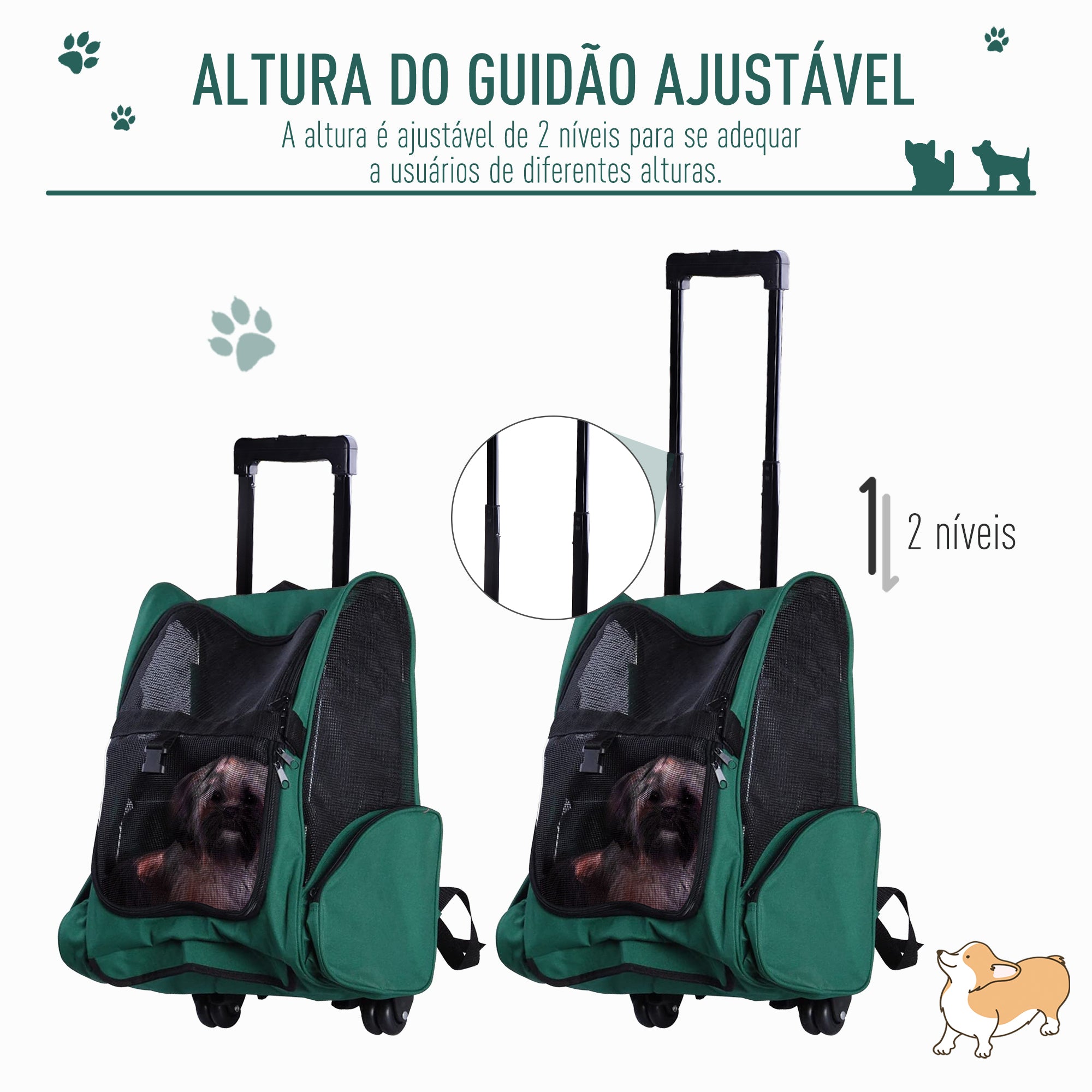 Transportadora 2 em 1 para Animais de Estimação - 42x25x55cm - Verde