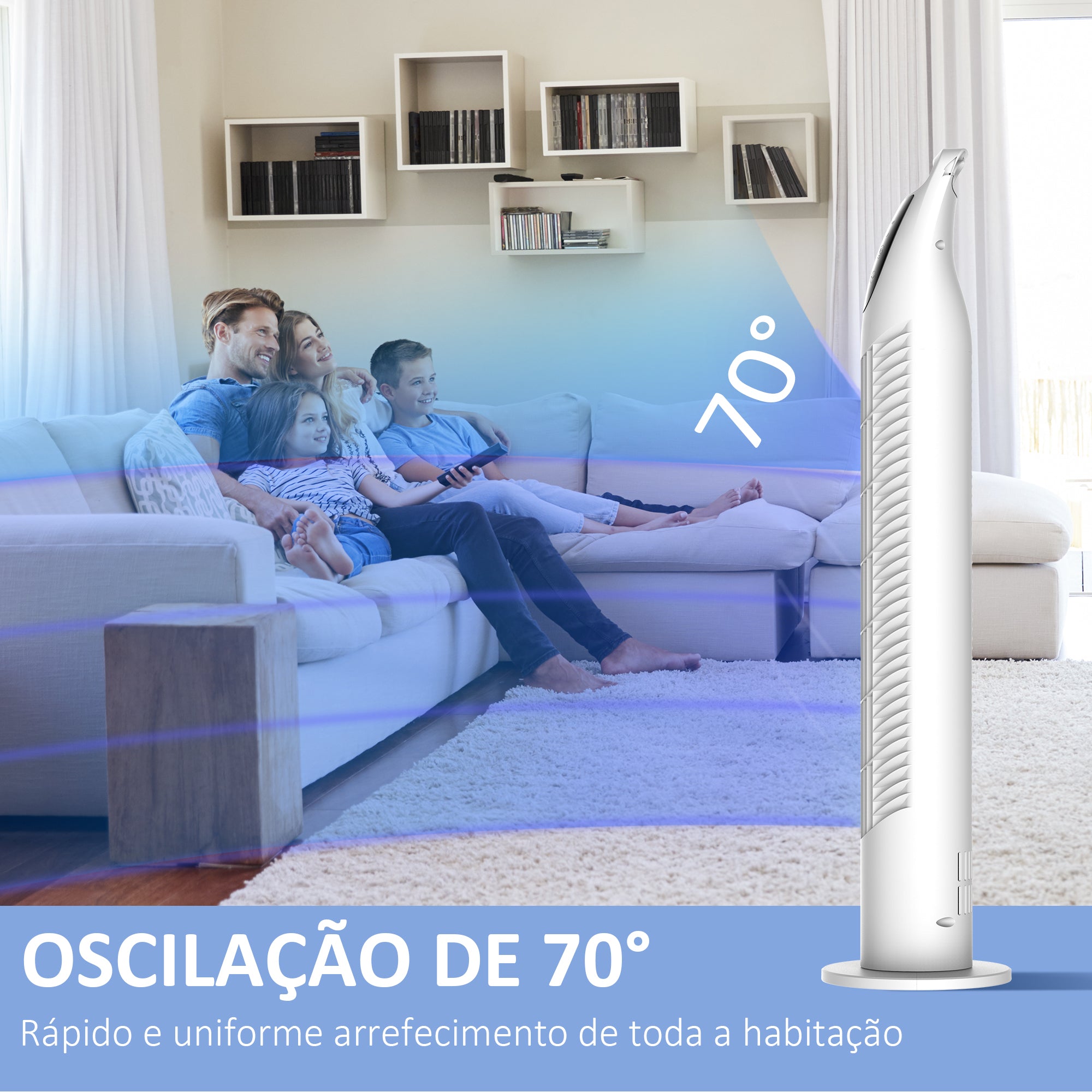Ventoinha de Coluna Ø18x78,5 cm Branco - 3 Modos, 3 Velocidades, Temporizador 7,5h