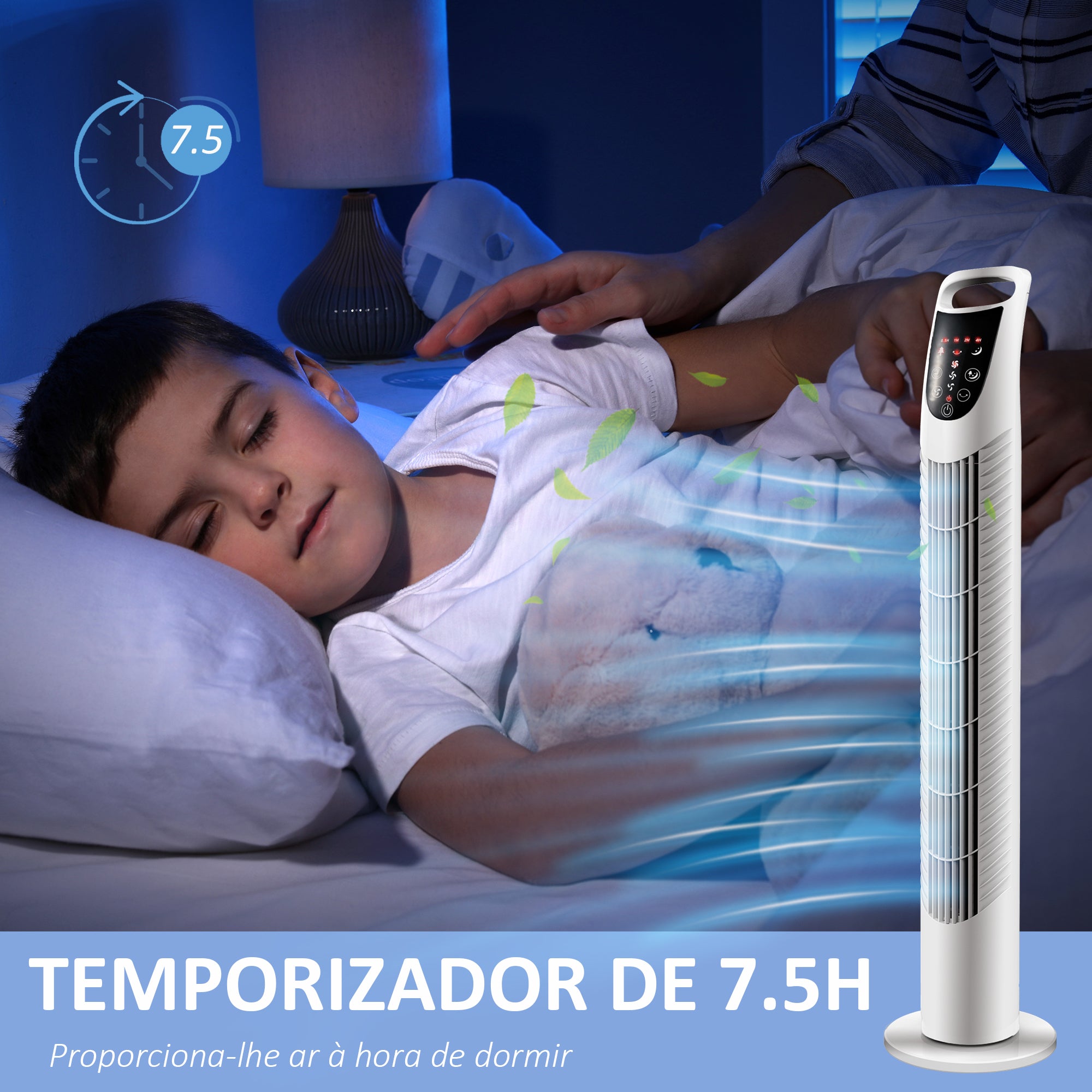 Ventoinha de Coluna Ø18x78,5 cm Branco - 3 Modos, 3 Velocidades, Temporizador 7,5h