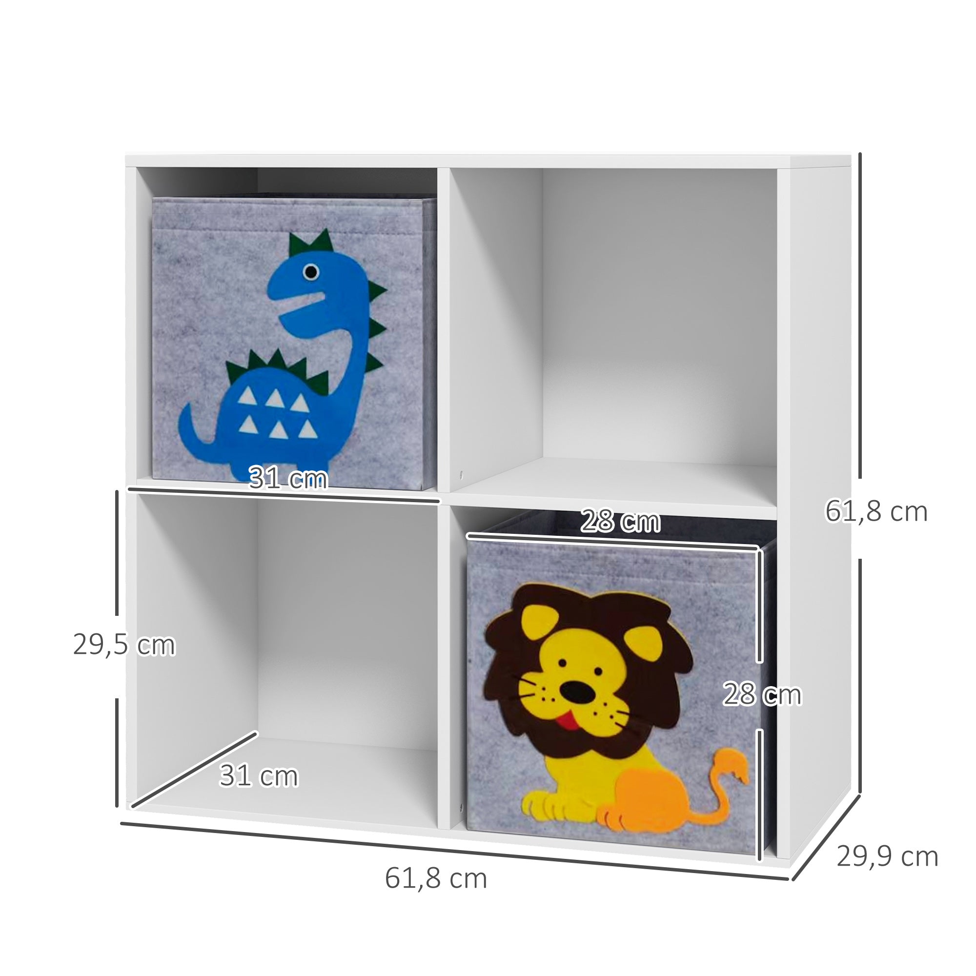 Estante para Brinquedos com 4 Compartimentos - 61,8x29,9x61,8 cm - Branco e Cinza