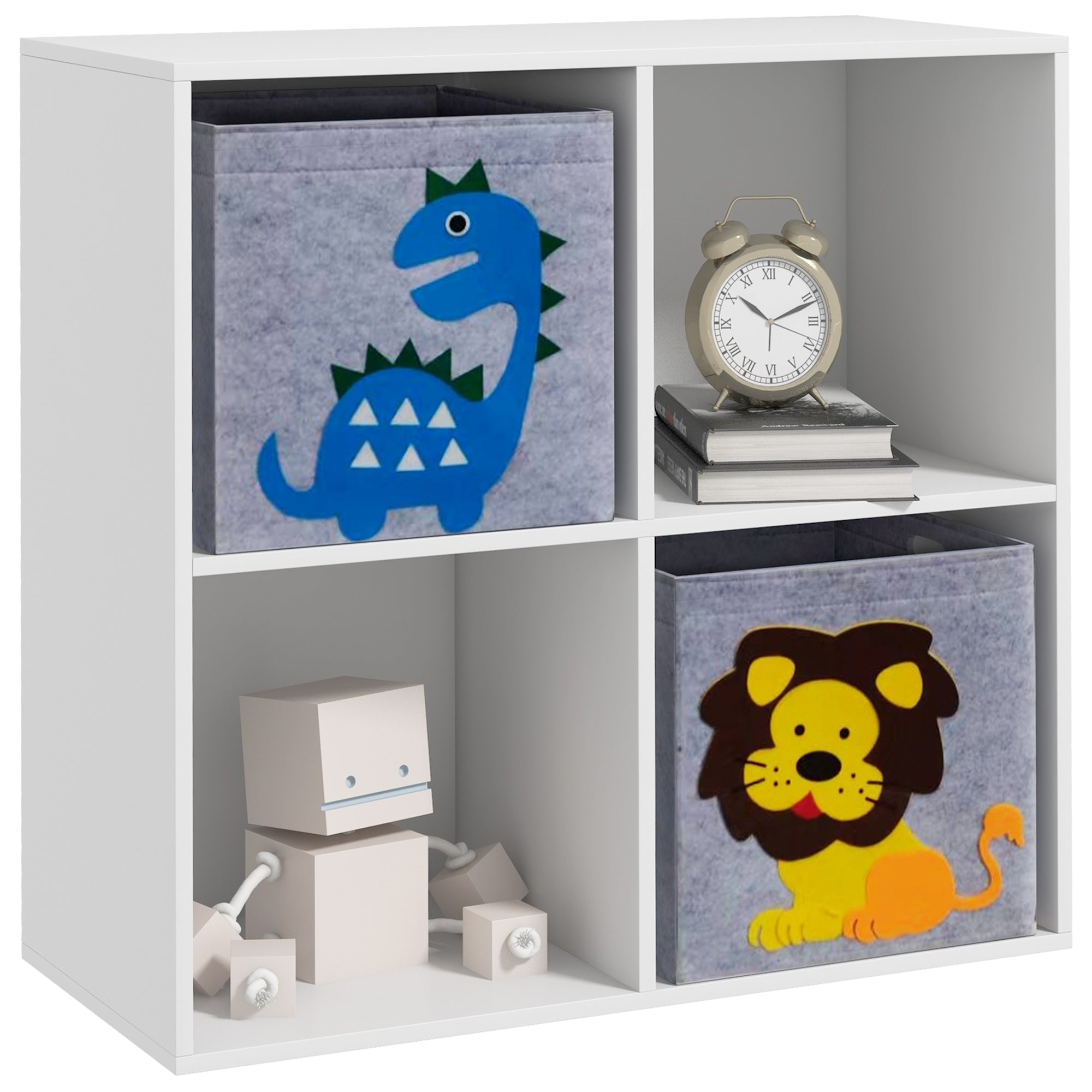 Estante para Brinquedos com 4 Compartimentos - 61,8x29,9x61,8 cm - Branco e Cinza