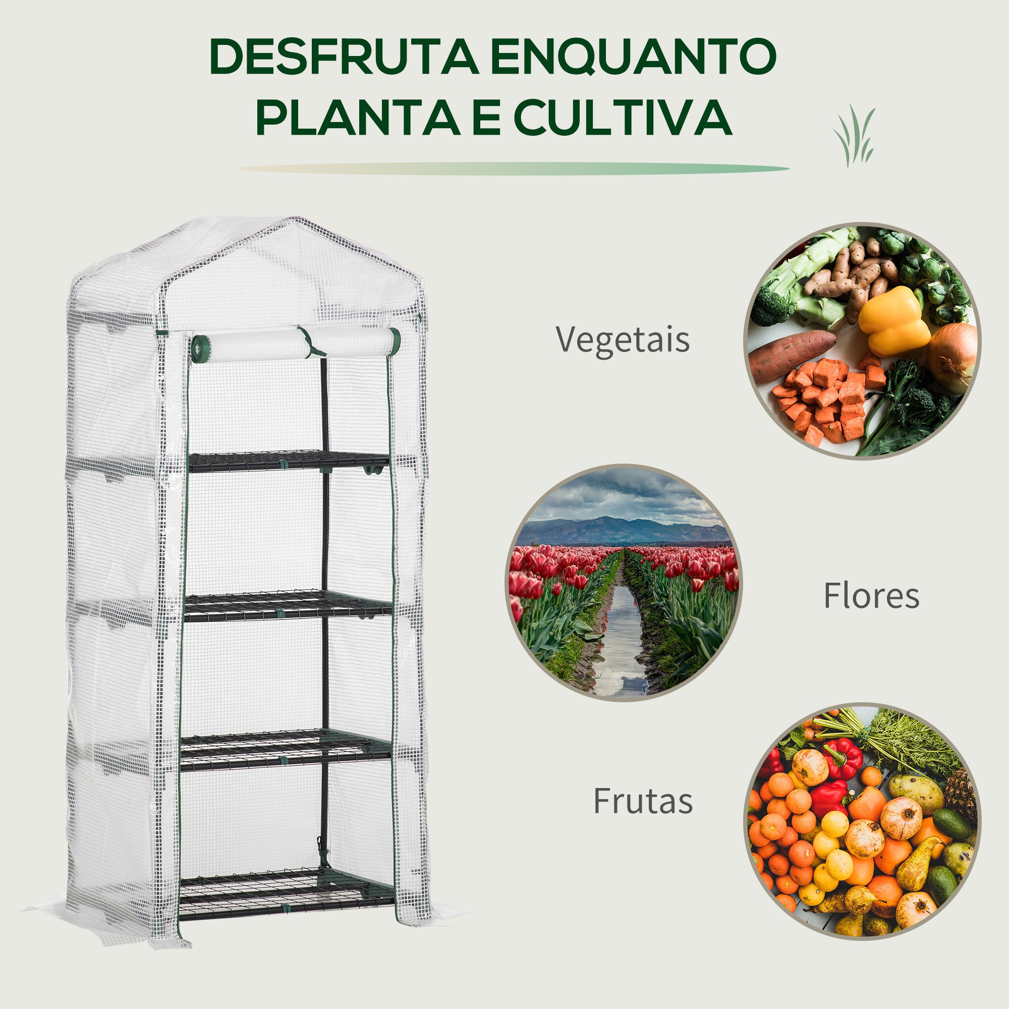 Mini Estufa de Jardim – 70x50x160cm – Branco – Aço