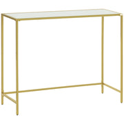Mesa Consola com Vidro Temperado e Estrutura de Aço - 100,5x35,5x80cm - Branco e Dourado
