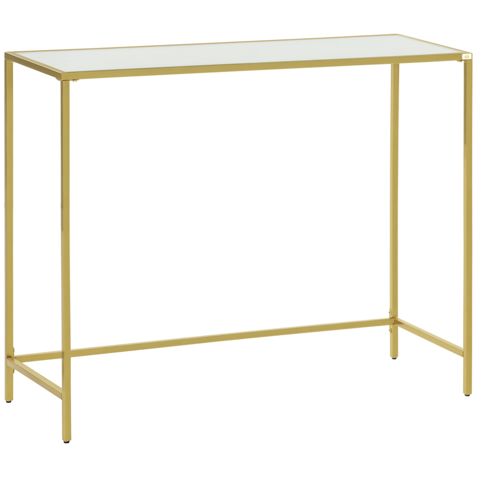 Mesa Consola com Vidro Temperado e Estrutura de Aço - 100,5x35,5x80cm - Branco e Dourado