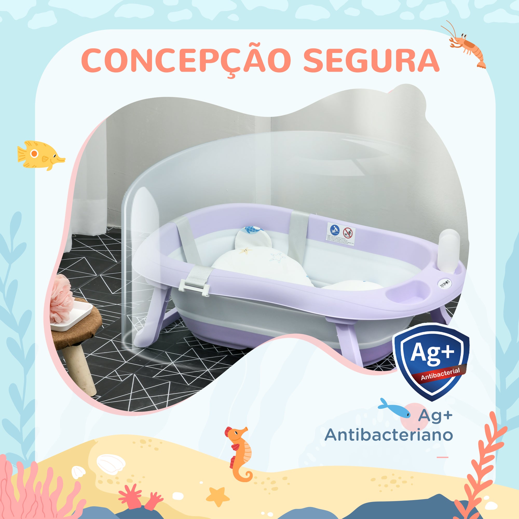 Banheira para Bebé Dobrável Roxa 83x48x23,5 cm