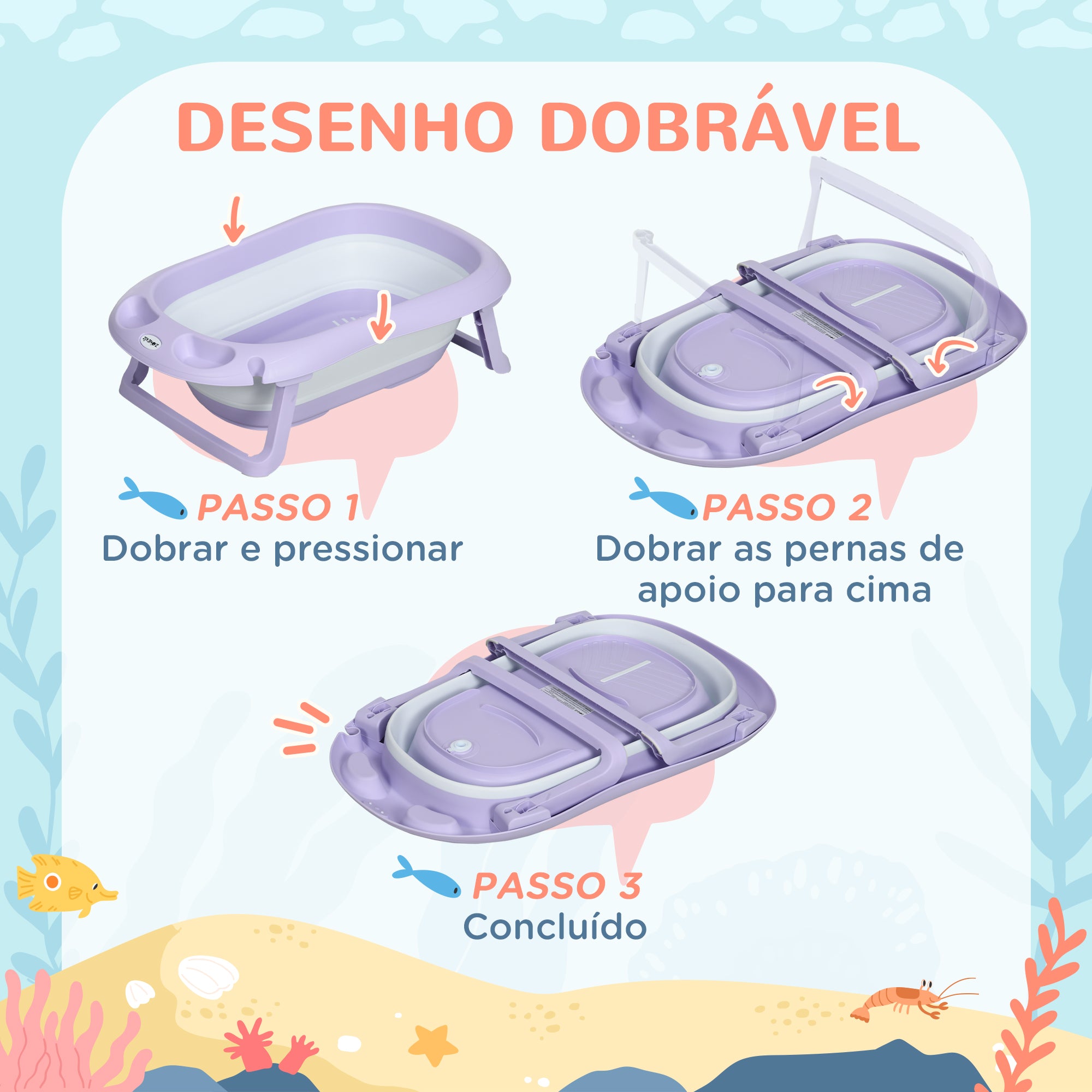 Banheira para Bebé Dobrável Roxa 83x48x23,5 cm