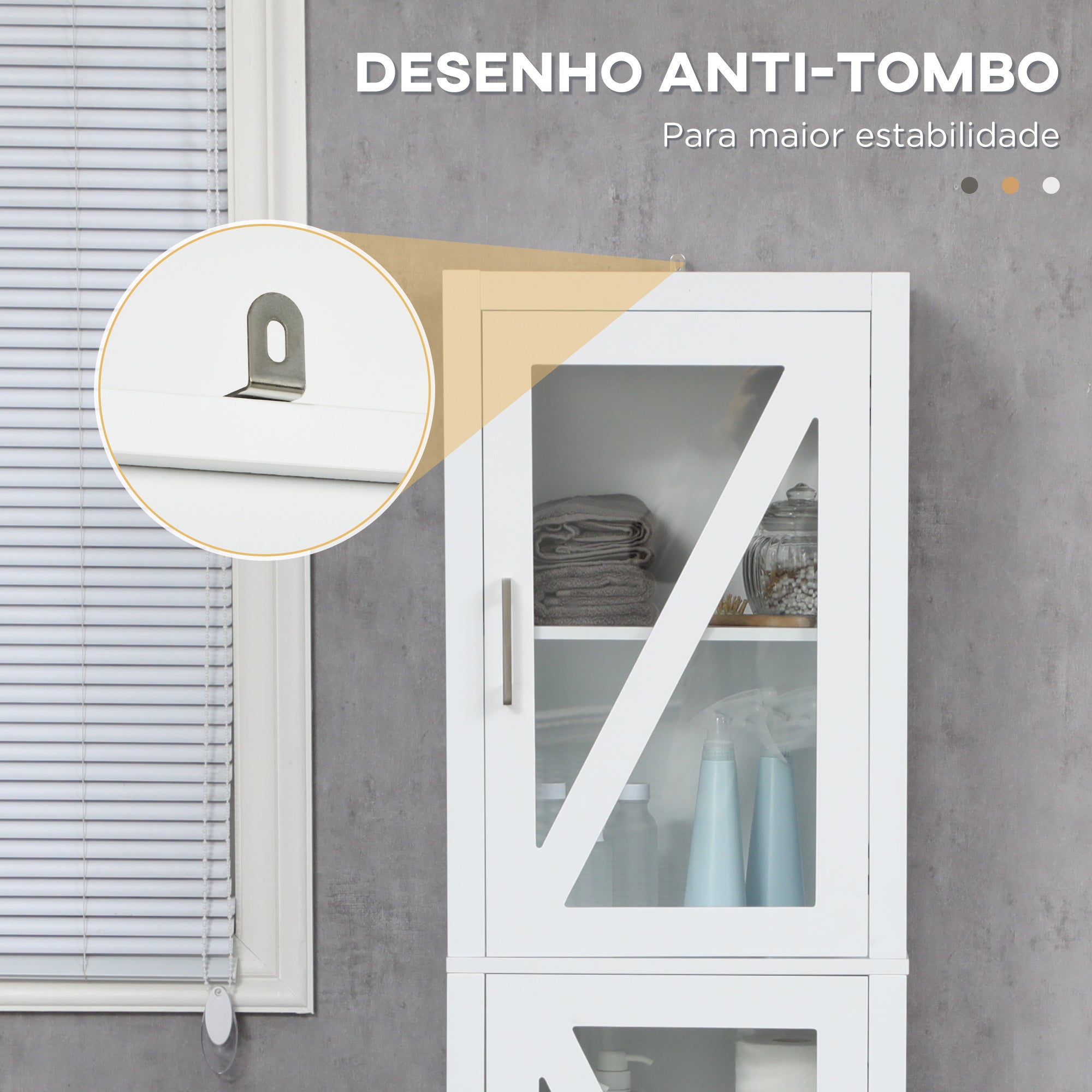 Coluna Casa de Banho Armário Alto com 2 Portas de Vidro 45x30x170 cm Branco