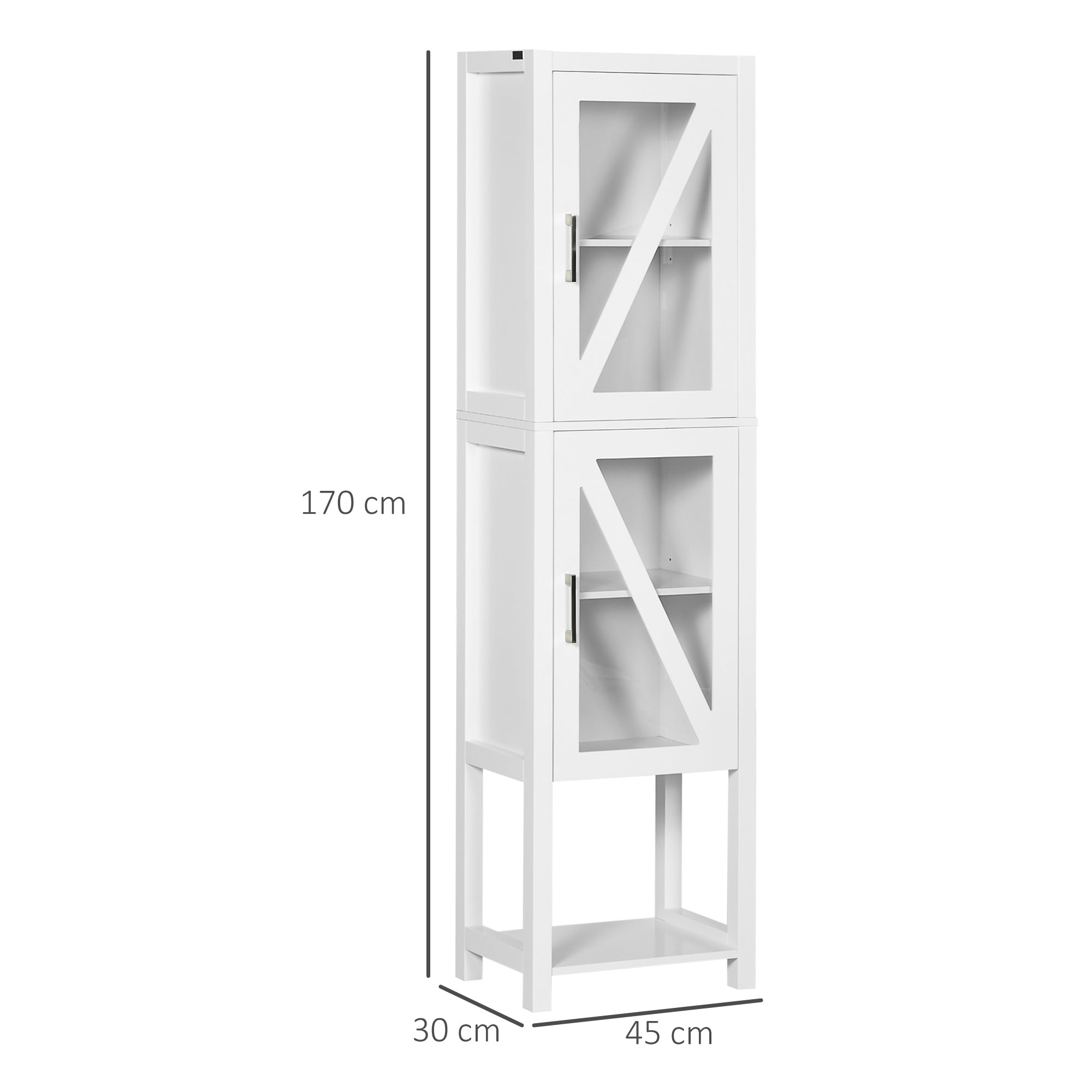 Coluna Casa de Banho Armário Alto com 2 Portas de Vidro 45x30x170 cm Branco