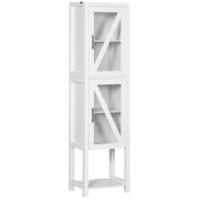 Coluna Casa de Banho Armário Alto com 2 Portas de Vidro 45x30x170 cm Branco