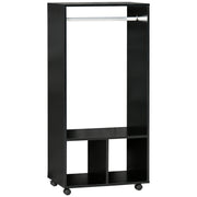 Roupeiro Aberto de Madeira com Barra para Pendurar e Prateleiras Organizadoras - 60x40x128cm Preto