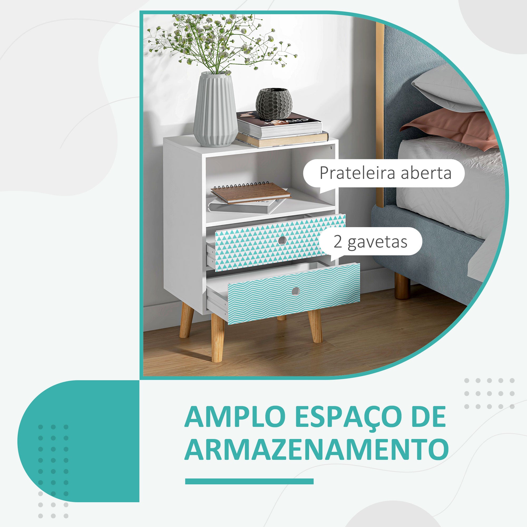 Mesa de Cabeceira Multiuso 45x30x65 cm Branco e Azul