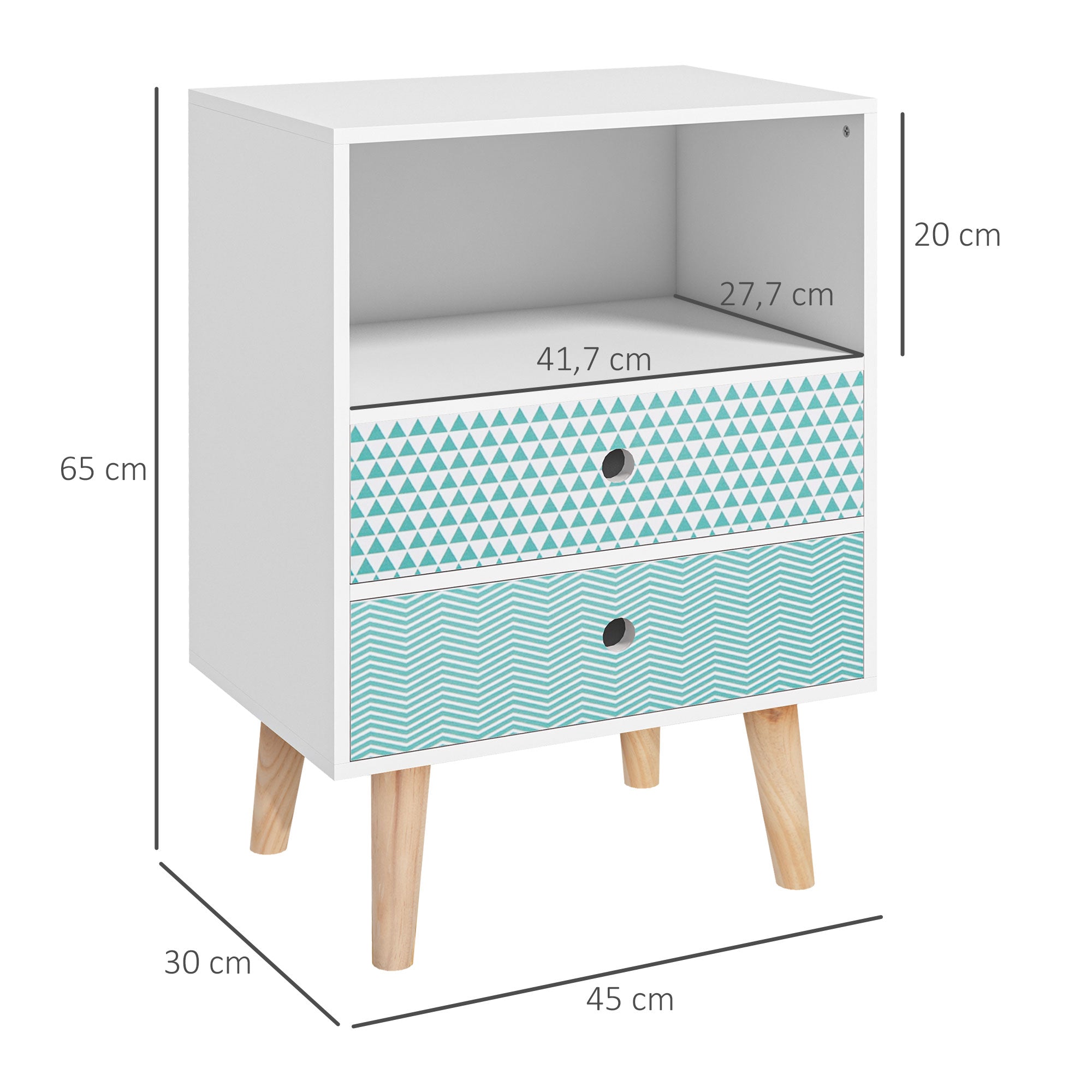 Mesa de Cabeceira Multiuso 45x30x65 cm Branco e Azul