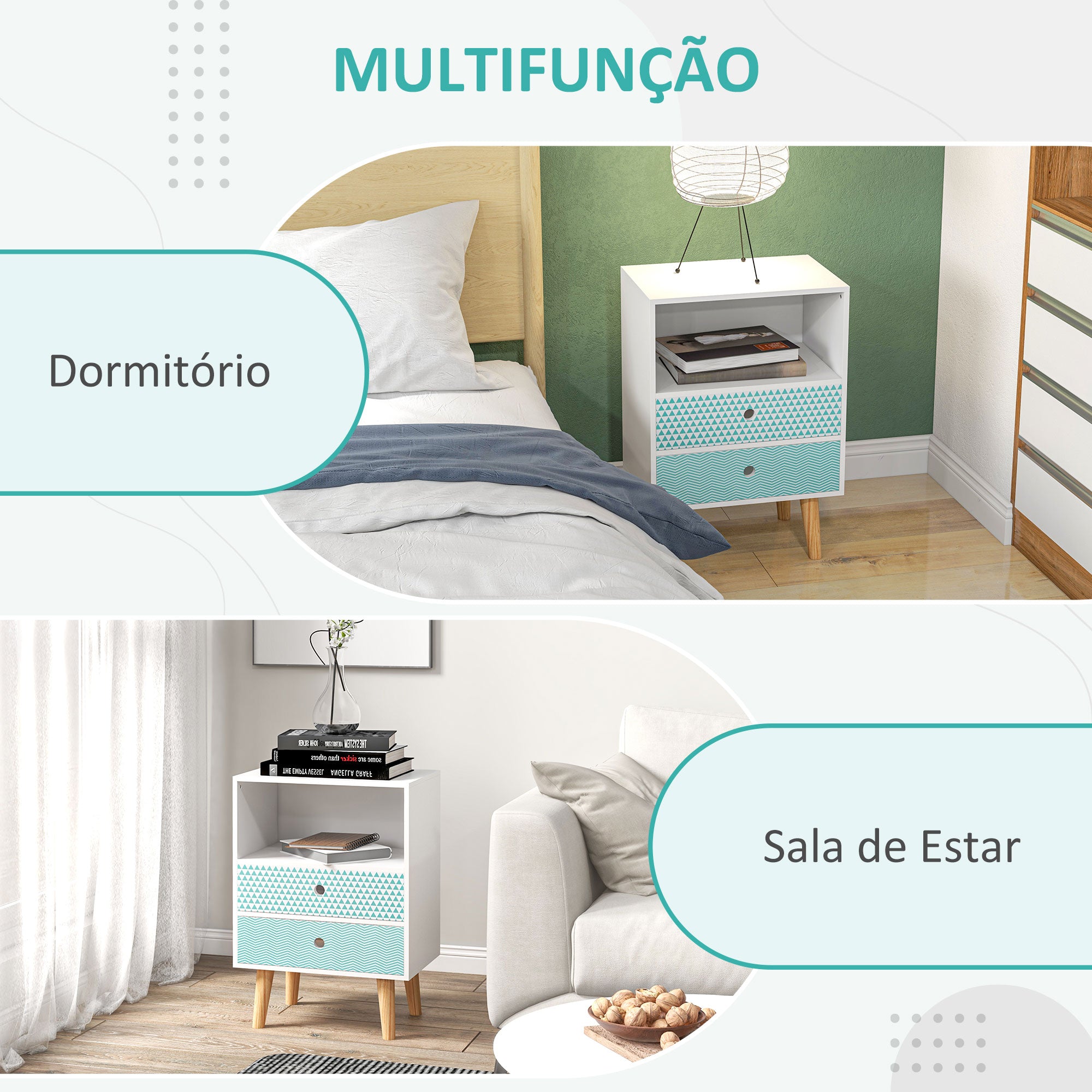 Mesa de Cabeceira Multiuso 45x30x65 cm Branco e Azul