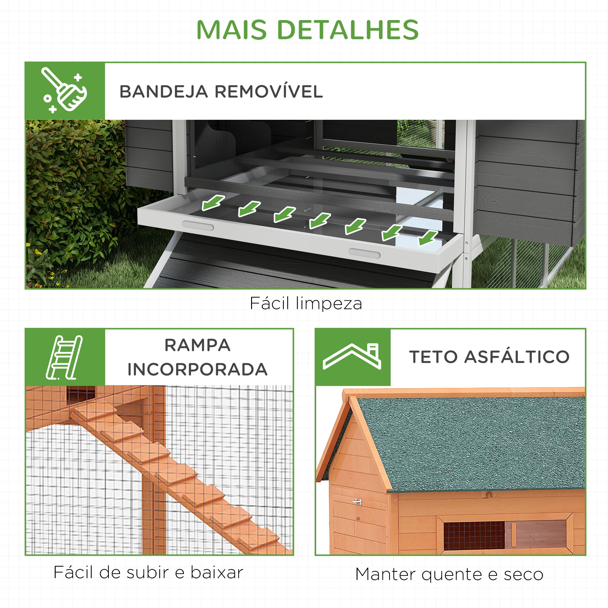 Galinheiro de Exterior Grande – 347x160x150 cm – Cinza – Madeira de abeto e arame metálico